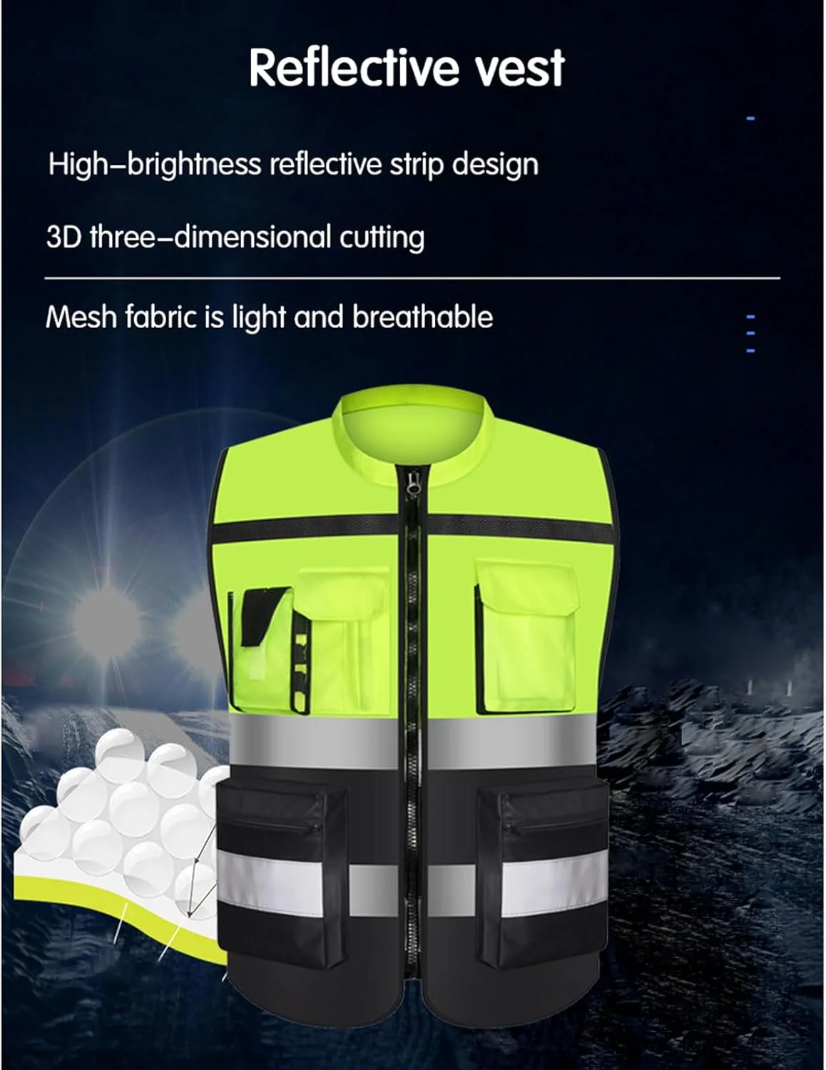 دو عدد جلیقه ایمنی فلورسنت، جلیقه کار شبانه унисекс، دارای زیپ، جیب و نوارهای بازتابنده، برای ساخت و ساز، نقشه برداری، دویدن در شب، سوارکاری