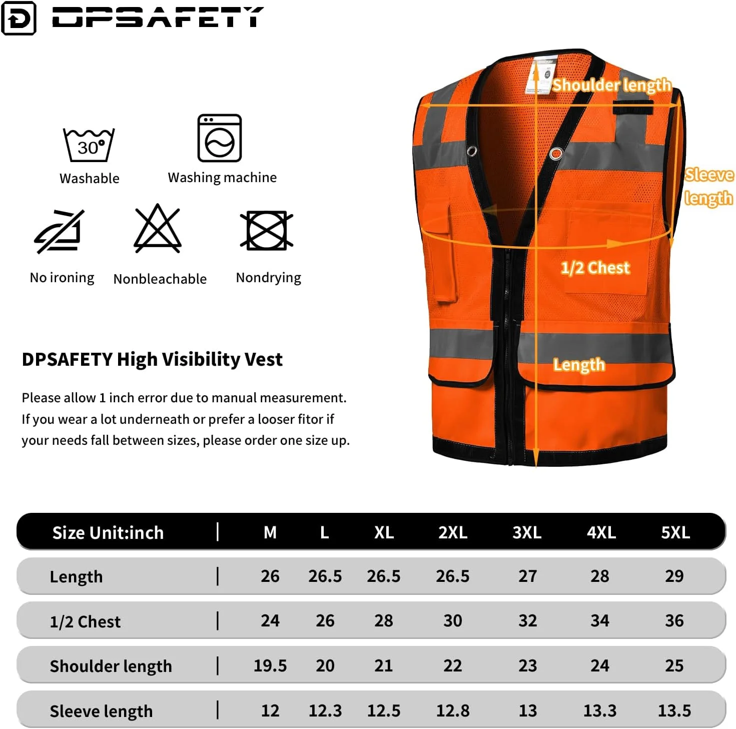 جلیقه ایمنی بازتابنده DPSAFETY با جیب پشتی برای نقشه، جلیقه کار ساختمانی با دید بالا