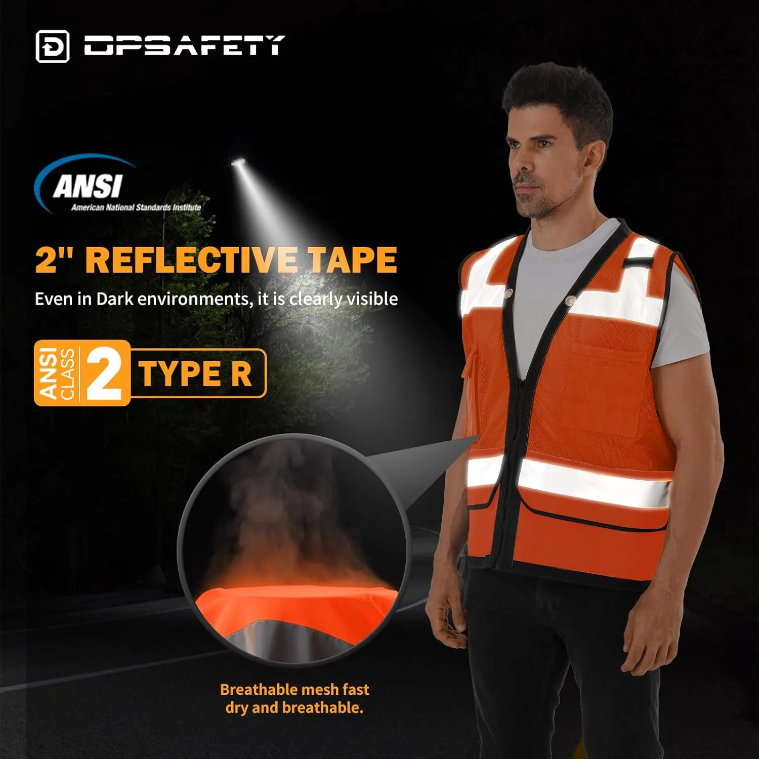 جلیقه ایمنی بازتابنده DPSAFETY با جیب پشتی برای نقشه، جلیقه کار ساختمانی با دید بالا