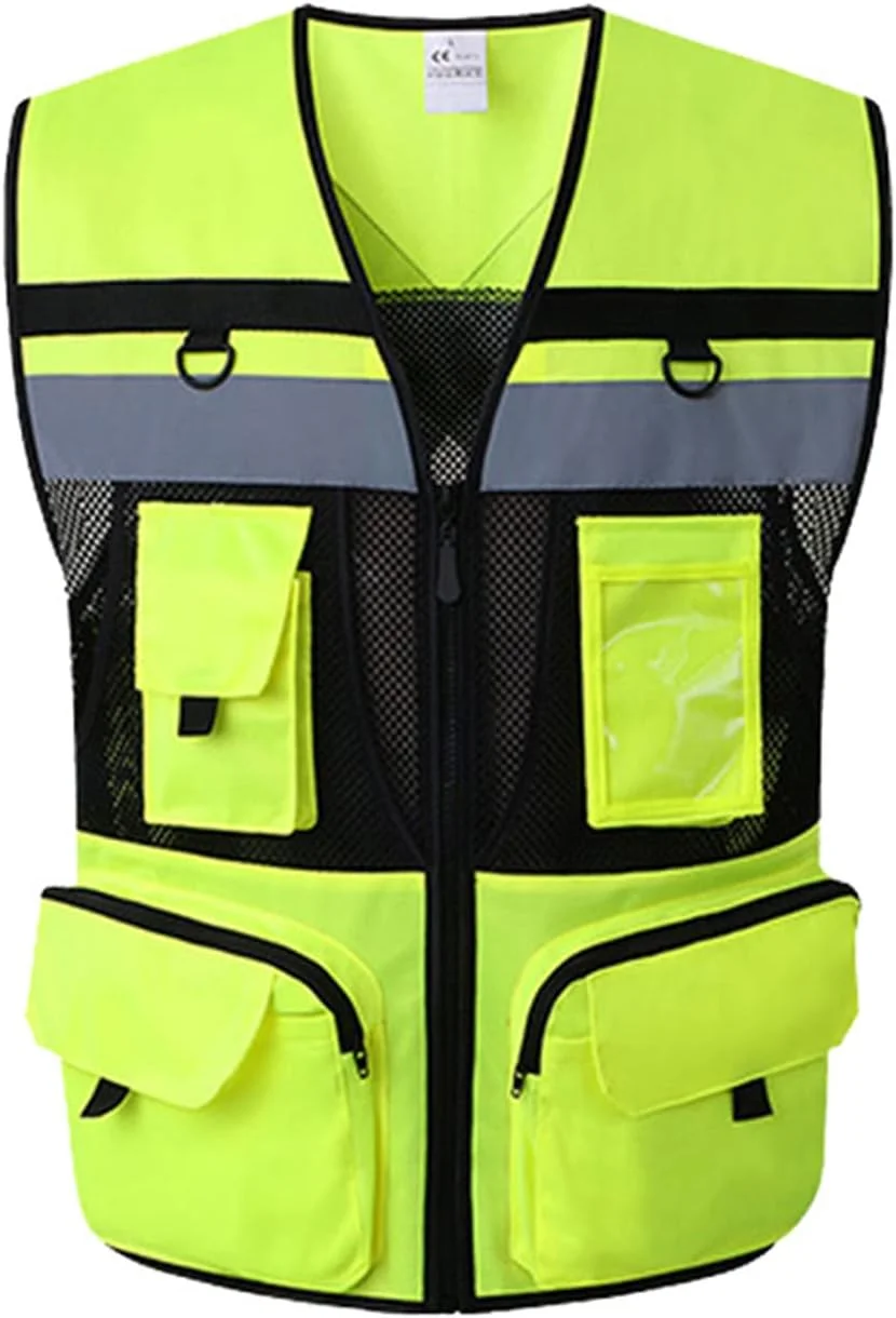 جلیقه ایمنی بازتابنده دید بالا Labymos، جلیقه امنیتی جیب زیپی، آستر توری، تنفس پذیر، سازگار با پوست و مقاوم در برابر سایش، سایز M، قرمز فلورسنت