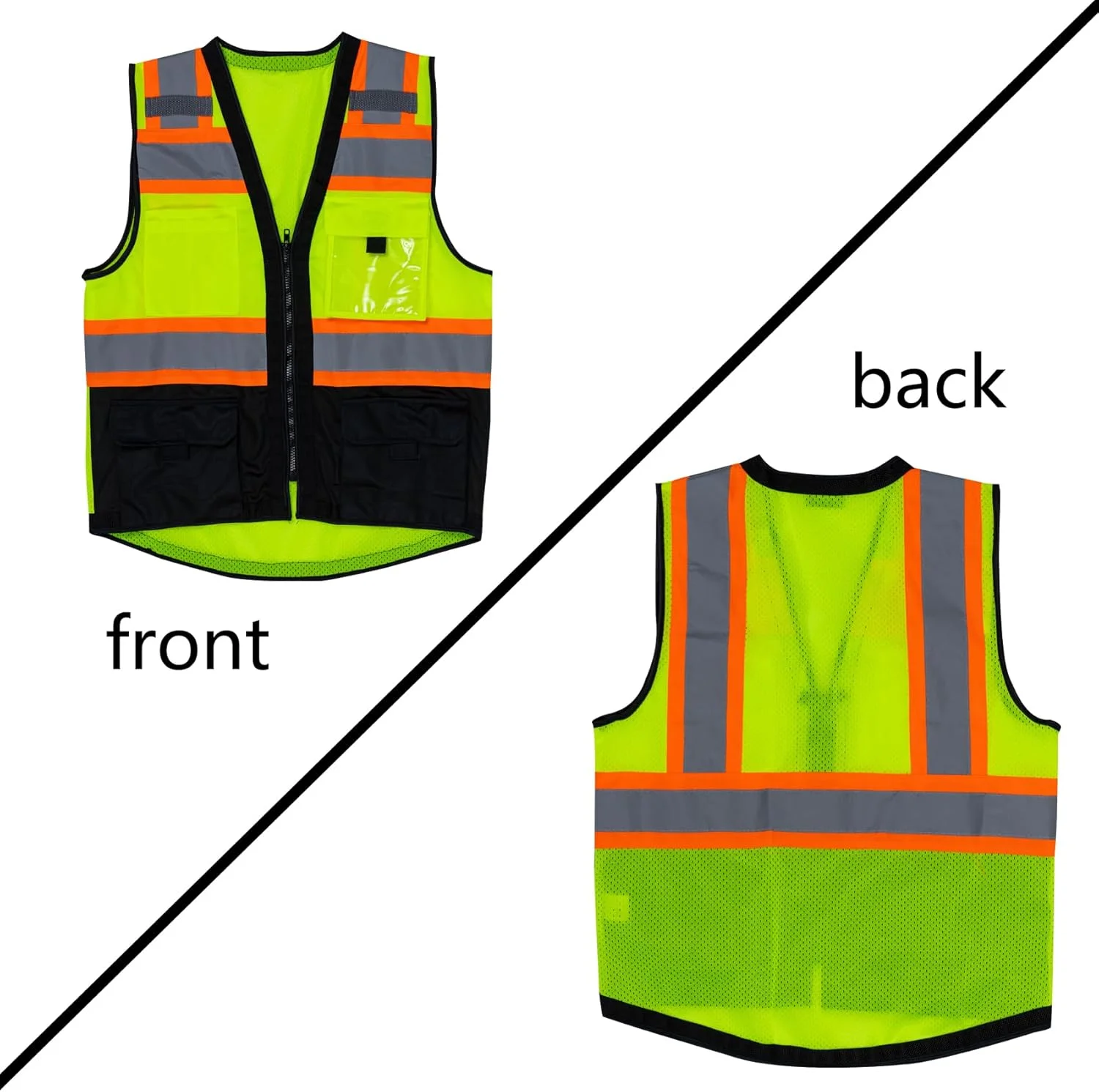 جلیقه ایمنی VENDACE، جلیقه بازتابنده دید بالا برای مردان با جیب، کلاس 2 ANSI، جلیقه کار ساختمانی با دید بالا