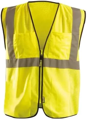 جلیقه مهندسی توری کلاس 2 نوع R استاندارد OccuNomix ANSI/ISEA 107-2020 - جلیقه ایمنی بازتابنده با جیب، بست قلاب و حلقه، سایز 4X-بزرگ/5X-بزرگ، زرد، بسته 10 عددی، مهندسی (زرد)، 4XL