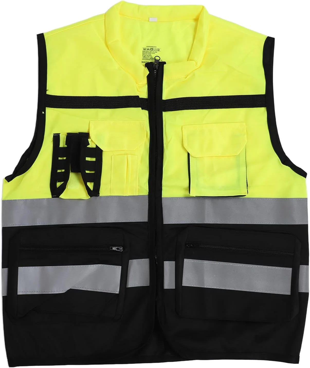 جلیقه ایمنی بازتابنده با دید بالا برای ترافیک، کارگران ساختمانی، دویدن و دوچرخه سواری، قابل تنظیم و جنس پارچه تار و پودی، شستشوی آسان (XL)