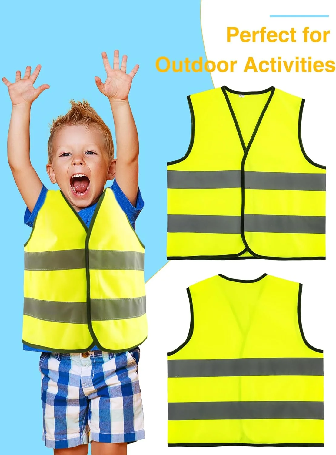 سواکوتا 6 عدد جلیقه دید بالا کودکانه، جلیقه دید بالا کودک، جلیقه ایمنی دید بالا کودکانه با نوارهای بازتابنده برای فعالیت های خارج از منزل دختران و پسران، زرد