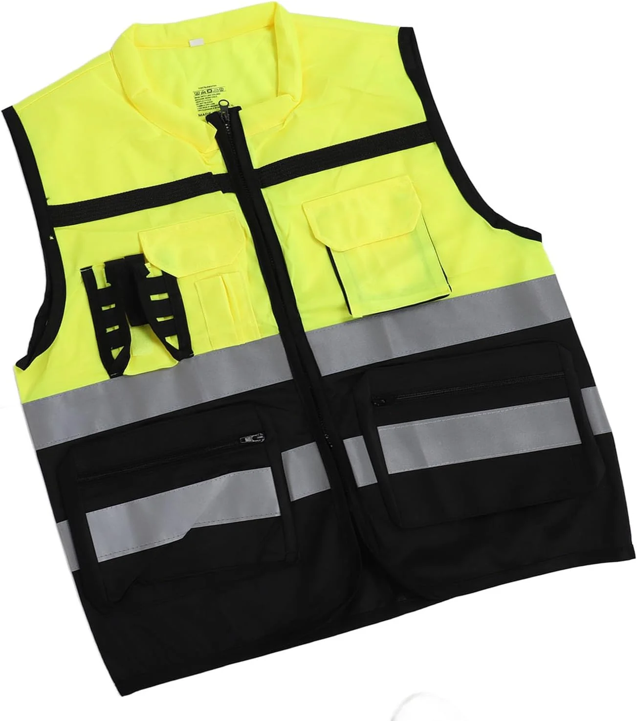 جلیقه ایمنی بازتابنده با دید بالا برای ترافیک، کارگران ساختمانی، دویدن و دوچرخه سواری، قابل تنظیم و جنس پارچه تار و پودی، شستشوی آسان (XL)