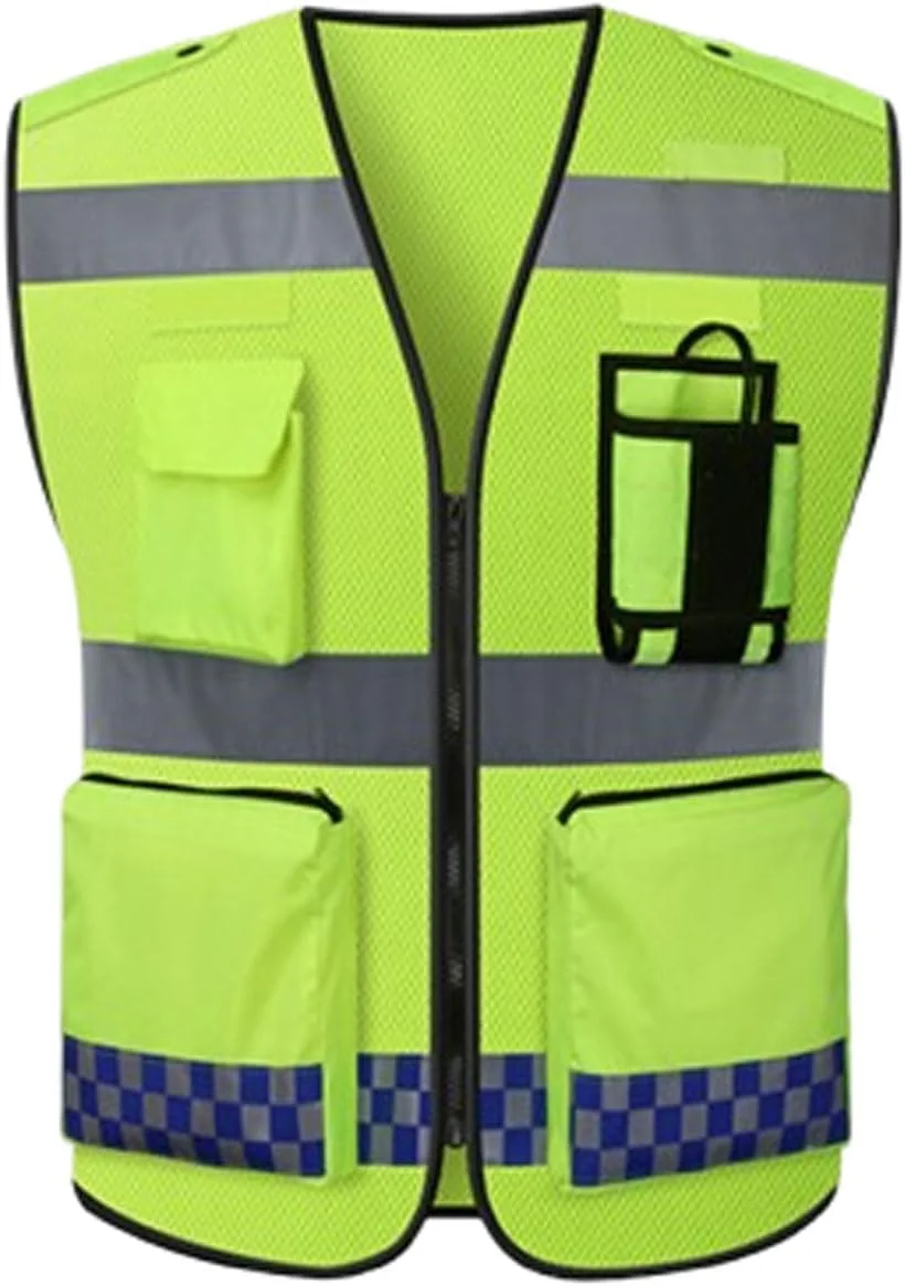 جلیقه ایمنی دید بالا، بسته 2 عددی، جلیقه ایمنی بازتابنده و توری تنفسی، دارای جیب های متعدد و زیپ جلو، مناسب برای استفاده در فرودگاه ها، ساخت و ساز و شرایط اضطراری