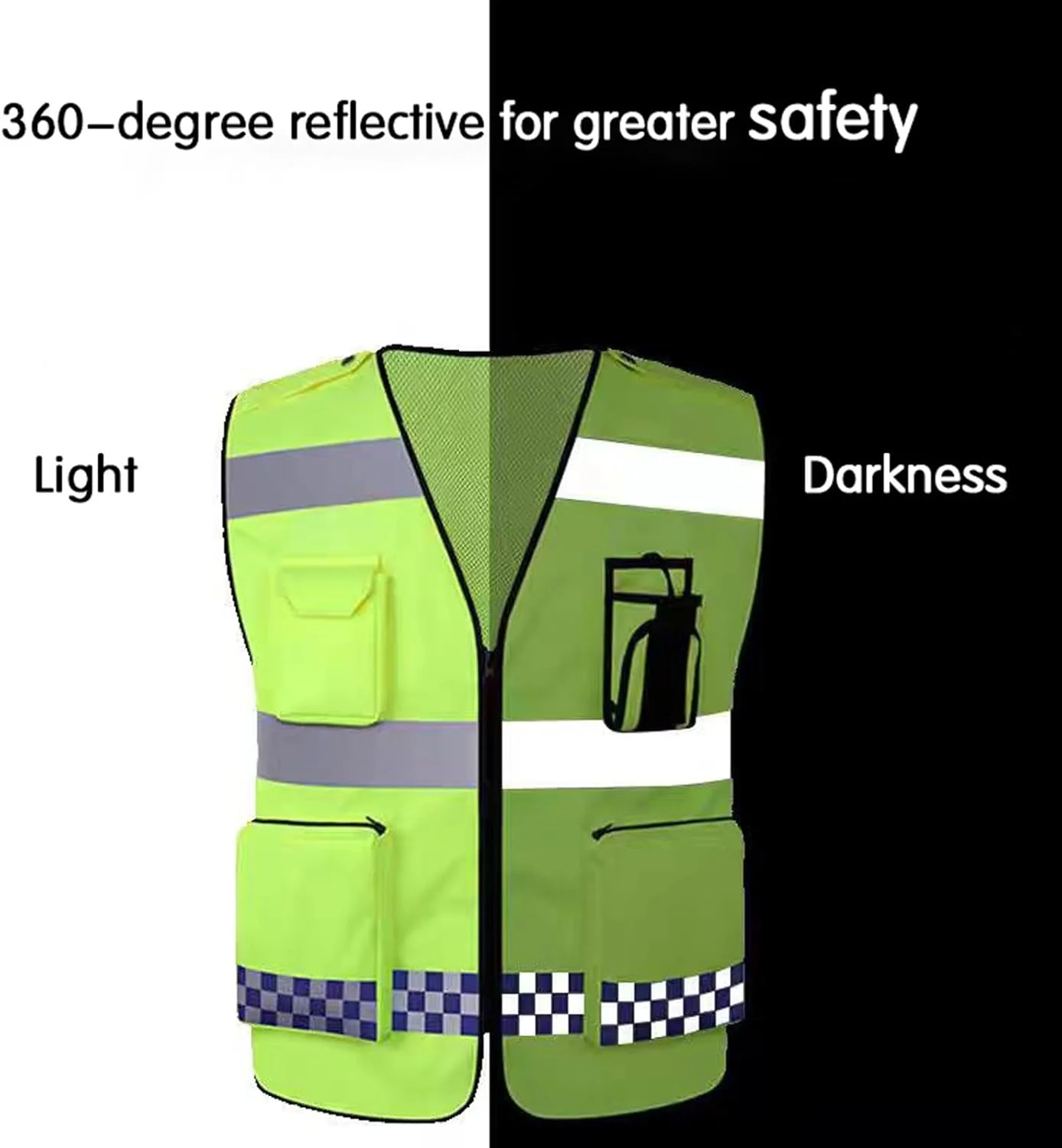 جلیقه ایمنی دید بالا، بسته 2 عددی، جلیقه ایمنی بازتابنده و توری تنفسی، دارای جیب های متعدد و زیپ جلو، مناسب برای استفاده در فرودگاه ها، ساخت و ساز و شرایط اضطراری