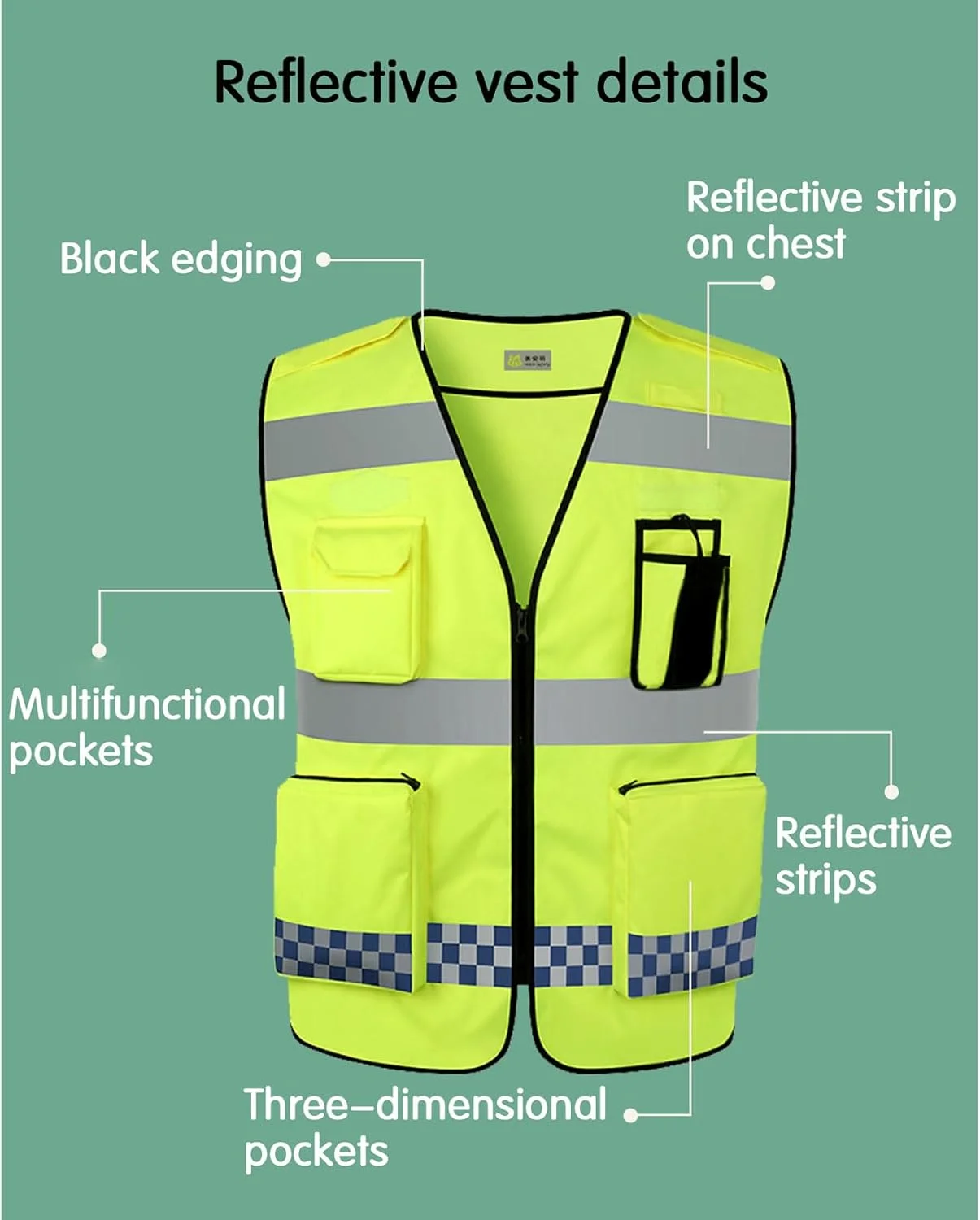 جلیقه ایمنی دید بالا، بسته 2 عددی، جلیقه ایمنی بازتابنده و توری تنفسی، دارای جیب های متعدد و زیپ جلو، مناسب برای استفاده در فرودگاه ها، ساخت و ساز و شرایط اضطراری