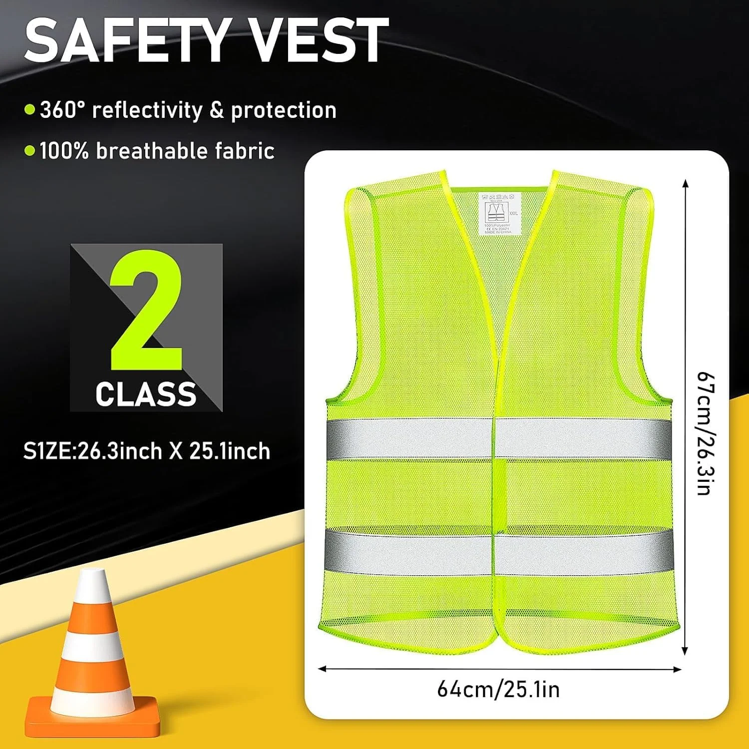 بسته 30 عددی جلیقه ایمنی دید بالا جلیقه بازتابنده جلیقه امنیتی توری دید بالا سایز قابل تنظیم برای مردان زنان کارهای فضای باز دوچرخه سواری دونده نئون، سبز، 64 x 67 سانتی متر