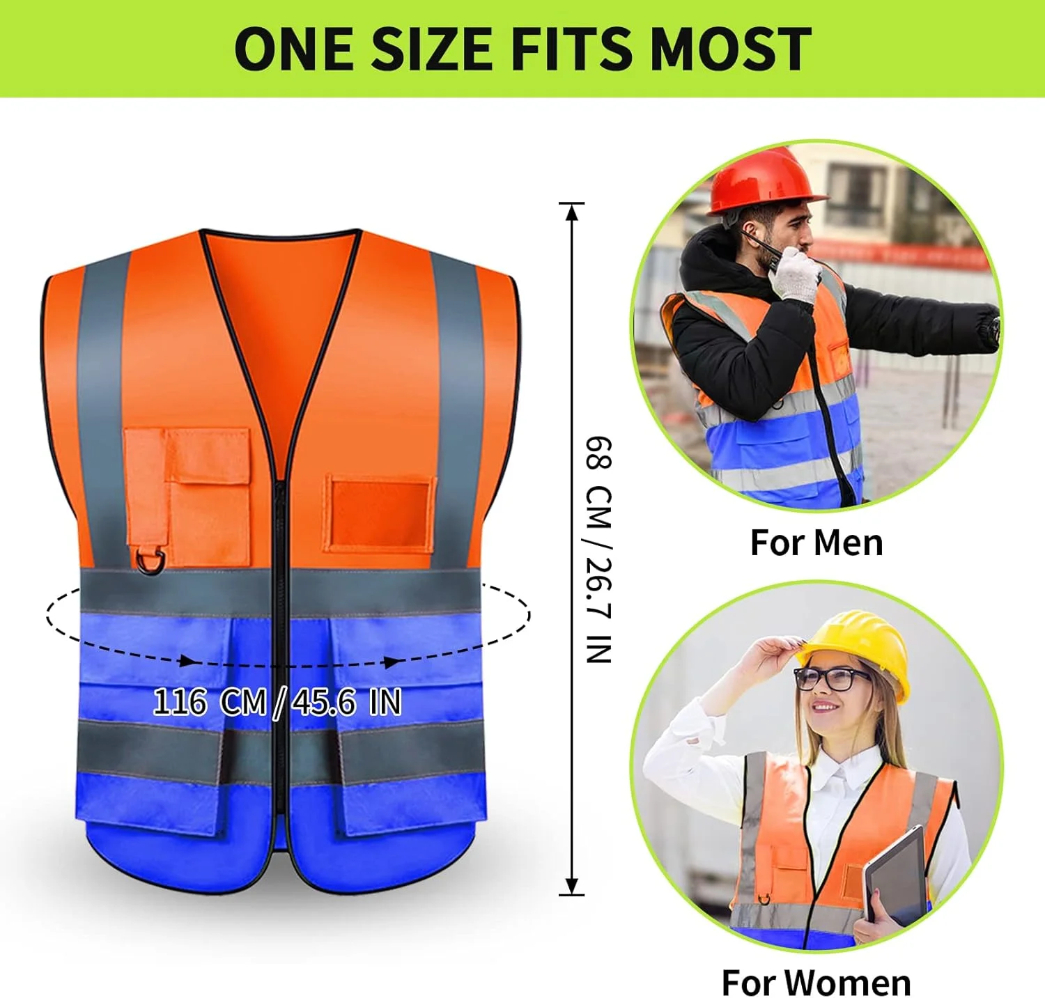 جلیقه ایمنی بازتابنده، قابلیت چاپ لوگو با 5 جیب، دید بالا، استاندارد ANSI کلاس 2، لباس کار محافظ فضای باز