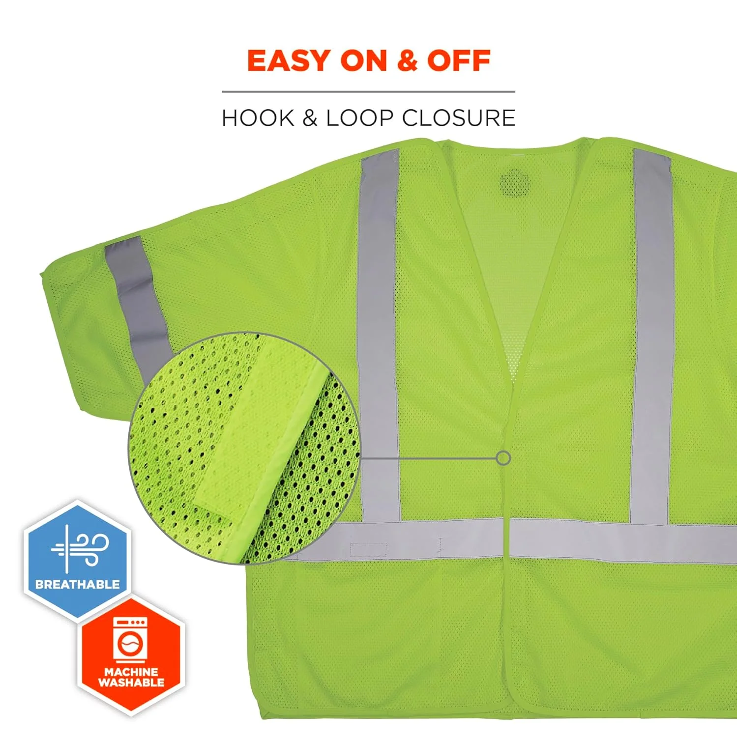 جلیقه ایمنی توری جداشونده کلاس 3 ارگوداین GloWear 8315BA، دید بالا، بازتابنده، قلاب و حلقه