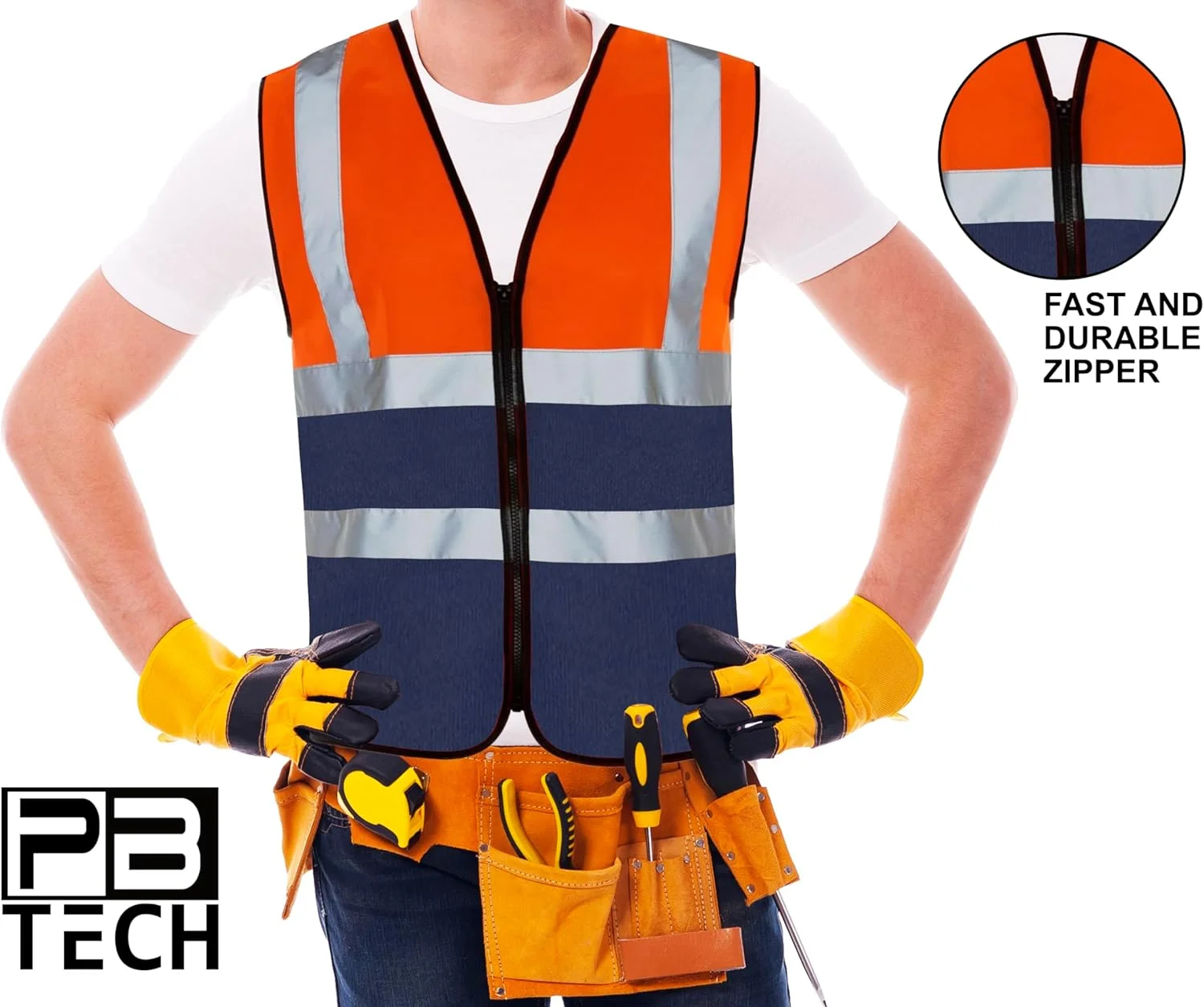PB TECH جلیقه زیپی دید بالا، جلیقه بازتابنده دید بالا، جلیقه ایمنی سبک و راحت PB TECH جلیقه زیپی دید بالا، جلیقه بازتابنده دید بالا، جلیقه ایمنی سبک و راحت