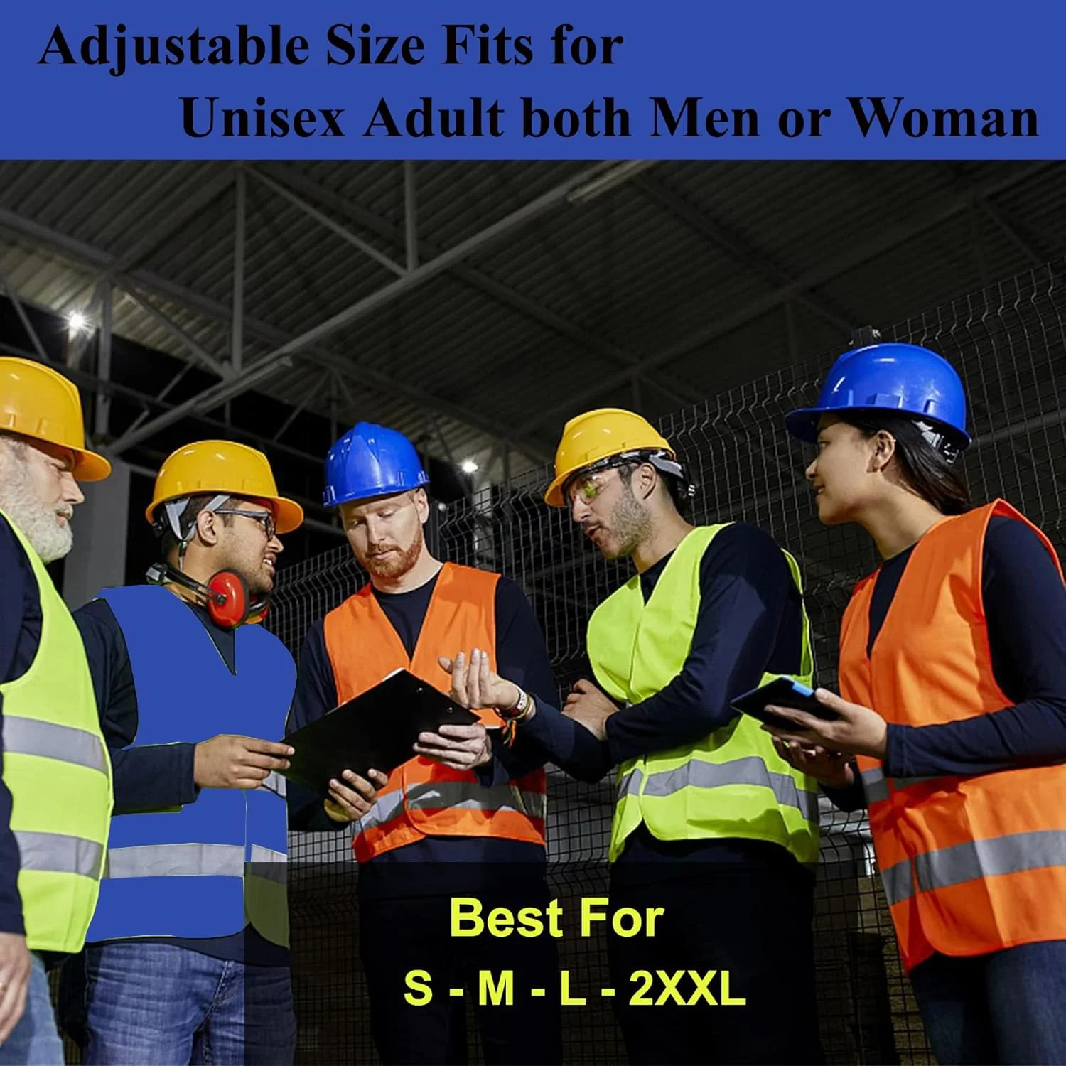 جلیقه ایمنی Lavori-AK بسته 10 عددی - جلیقه کار ساختمانی بازتابنده زرد با دید بالا کلاس 2 برای مردان و زنان