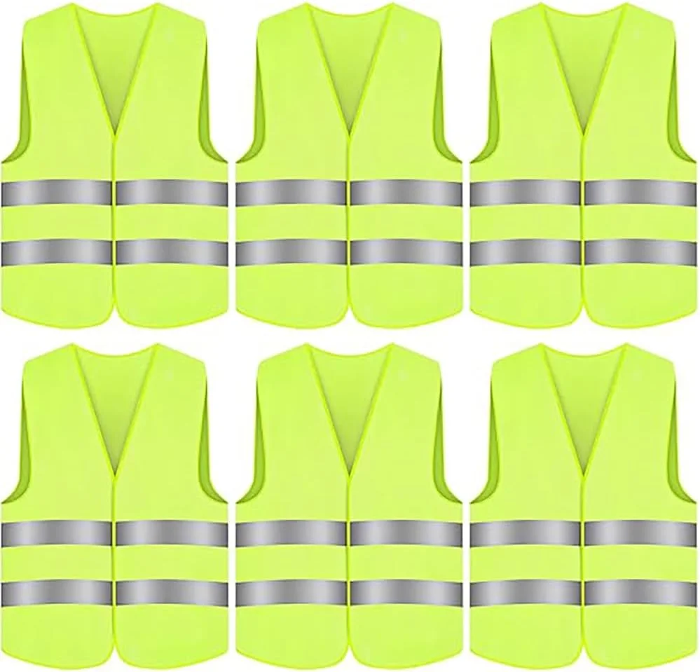 جلیقه های شبرنگ دید بالا NIEEKRUN، بسته 6 عددی، جلیقه ایمنی، جلیقه فلورسنت، جلیقه بازتابنده فلورسنت با نوار بازتابنده، جلیقه زرد ایمنی دید بالا برای دویدن و پیاده روی در فضای باز، زرد
