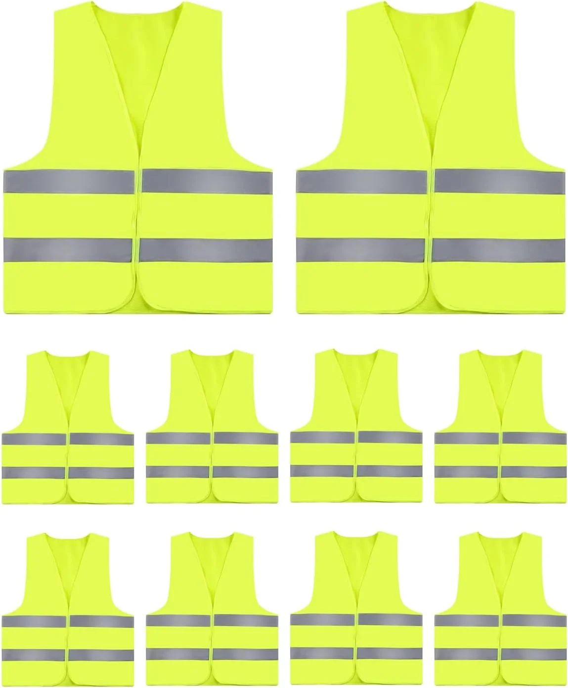 جلیقه های دید بالا ZephyrCraft بسته 10 عددی، جلیقه های ایمنی با دید بالا، جلیقه دید بالا با 2 نوار بازتابنده برای کار ترافیکی، دوچرخه سواری، دویدن، ساخت جاده، زرد، M