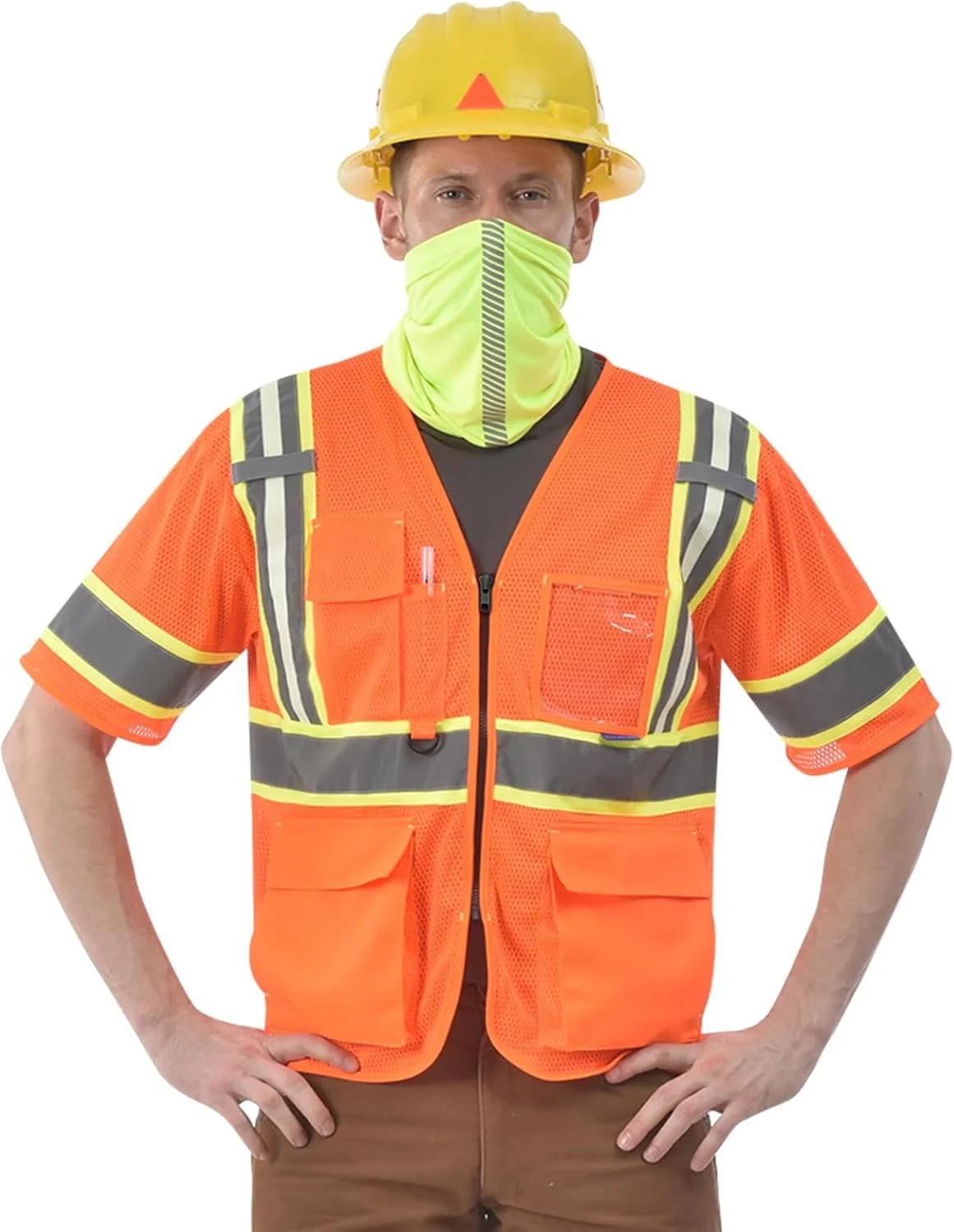 جلیقه ایمنی بازتابنده دید بالا AYKRM، ۱۱ رنگ، مناسب برای زنان و مردان، دارای جیب و زیپ