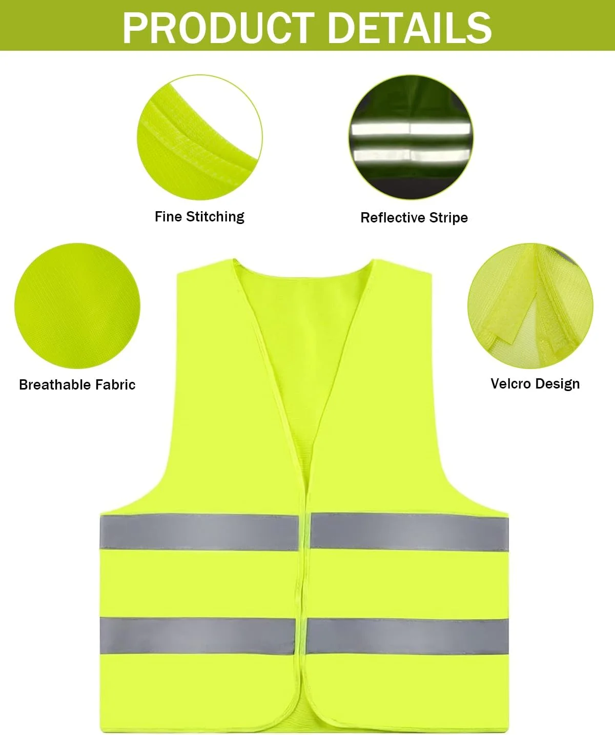 جلیقه های دید بالا ZephyrCraft بسته 10 عددی، جلیقه های ایمنی با دید بالا، جلیقه دید بالا با 2 نوار بازتابنده برای کار ترافیکی، دوچرخه سواری، دویدن، ساخت جاده، زرد، M