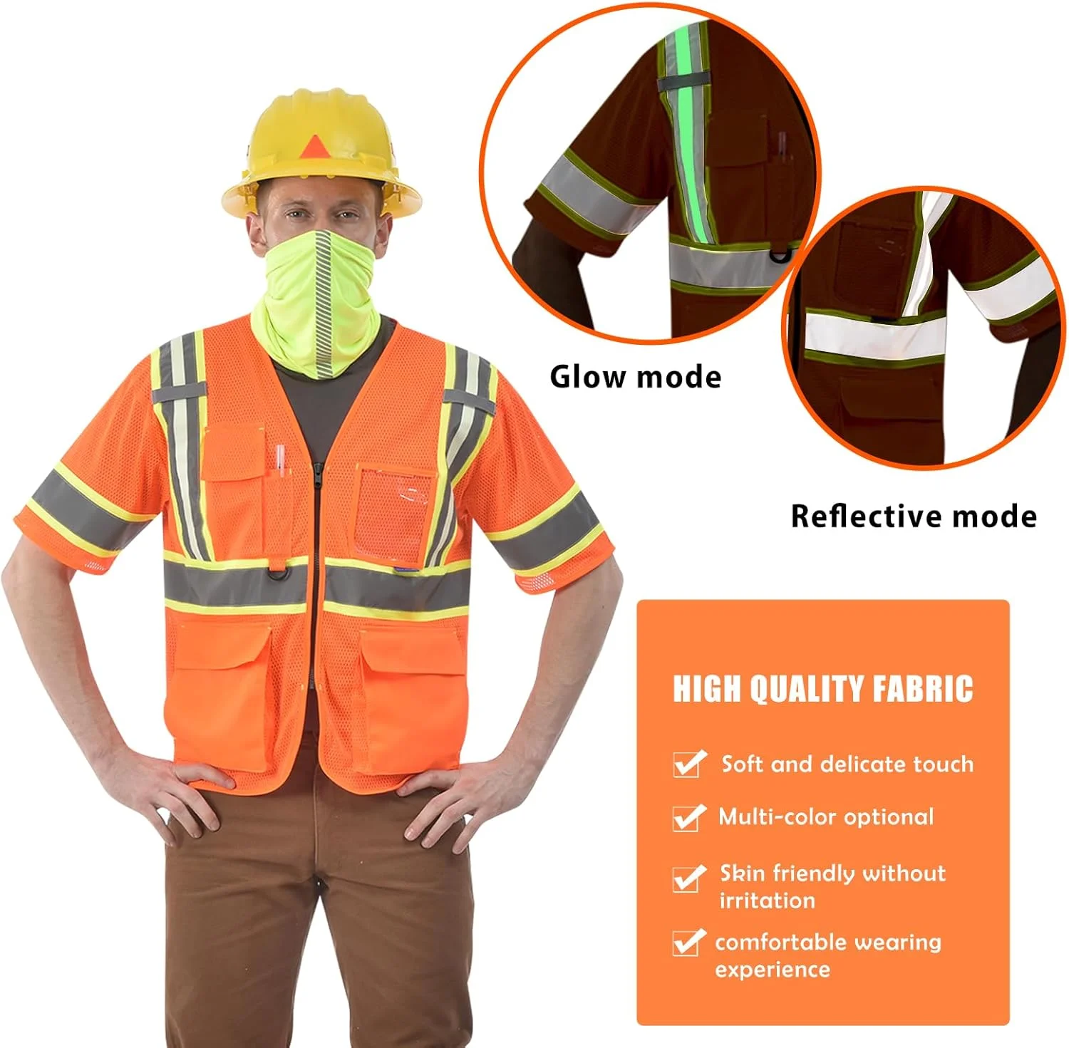 جلیقه ایمنی بازتابنده دید بالا AYKRM، ۱۱ رنگ، مناسب برای زنان و مردان، دارای جیب و زیپ