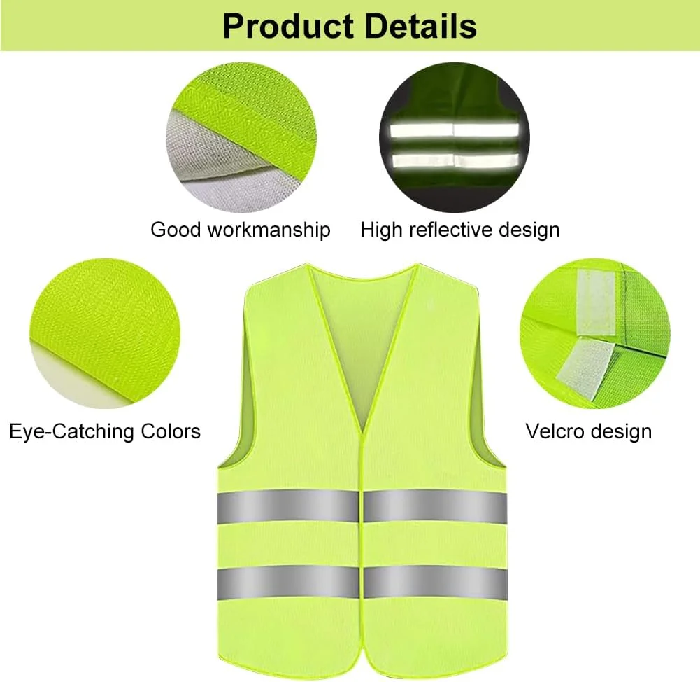 جلیقه های شبرنگ دید بالا NIEEKRUN، بسته 6 عددی، جلیقه ایمنی، جلیقه فلورسنت، جلیقه بازتابنده فلورسنت با نوار بازتابنده، جلیقه زرد ایمنی دید بالا برای دویدن و پیاده روی در فضای باز، زرد