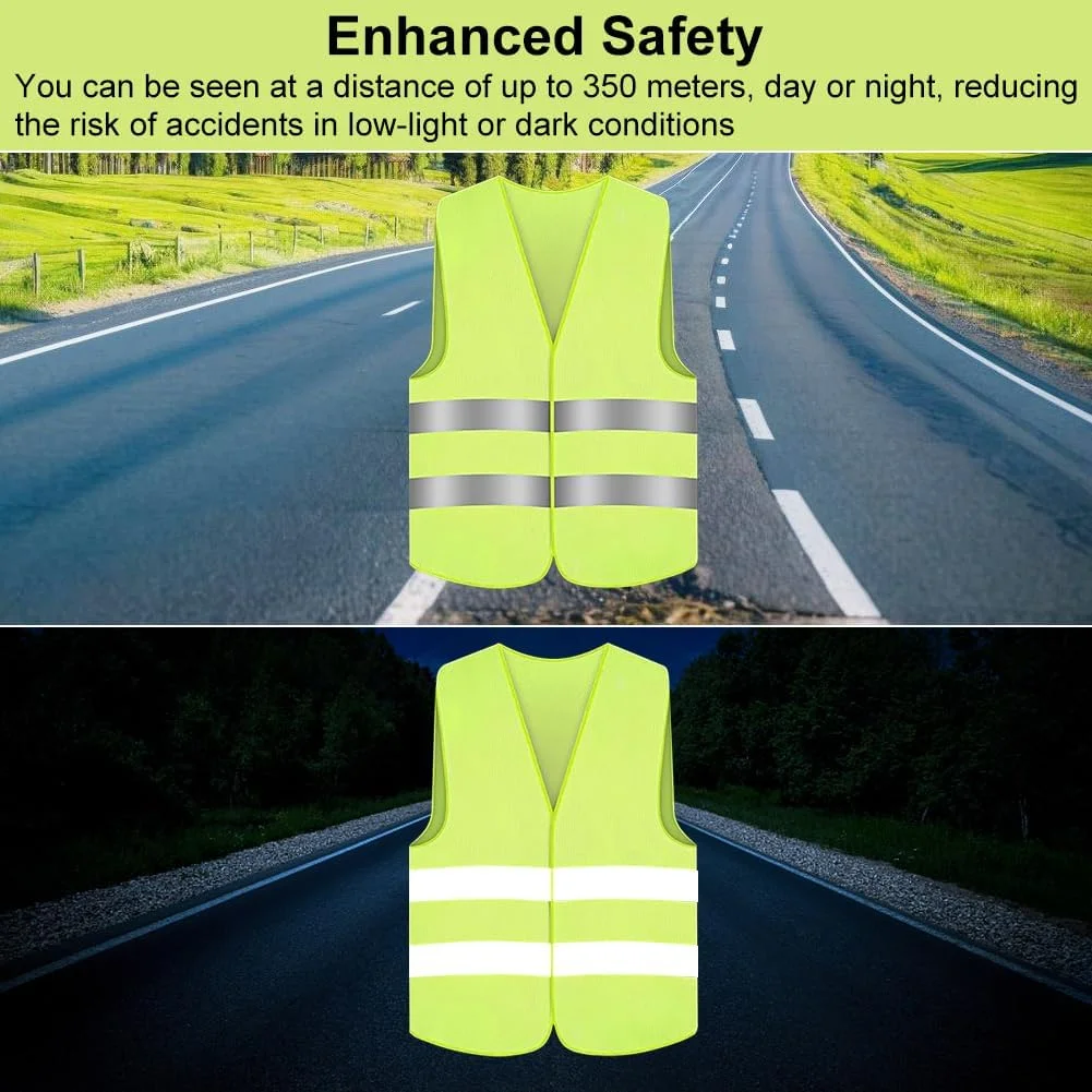 جلیقه های شبرنگ دید بالا NIEEKRUN، بسته 6 عددی، جلیقه ایمنی، جلیقه فلورسنت، جلیقه بازتابنده فلورسنت با نوار بازتابنده، جلیقه زرد ایمنی دید بالا برای دویدن و پیاده روی در فضای باز، زرد