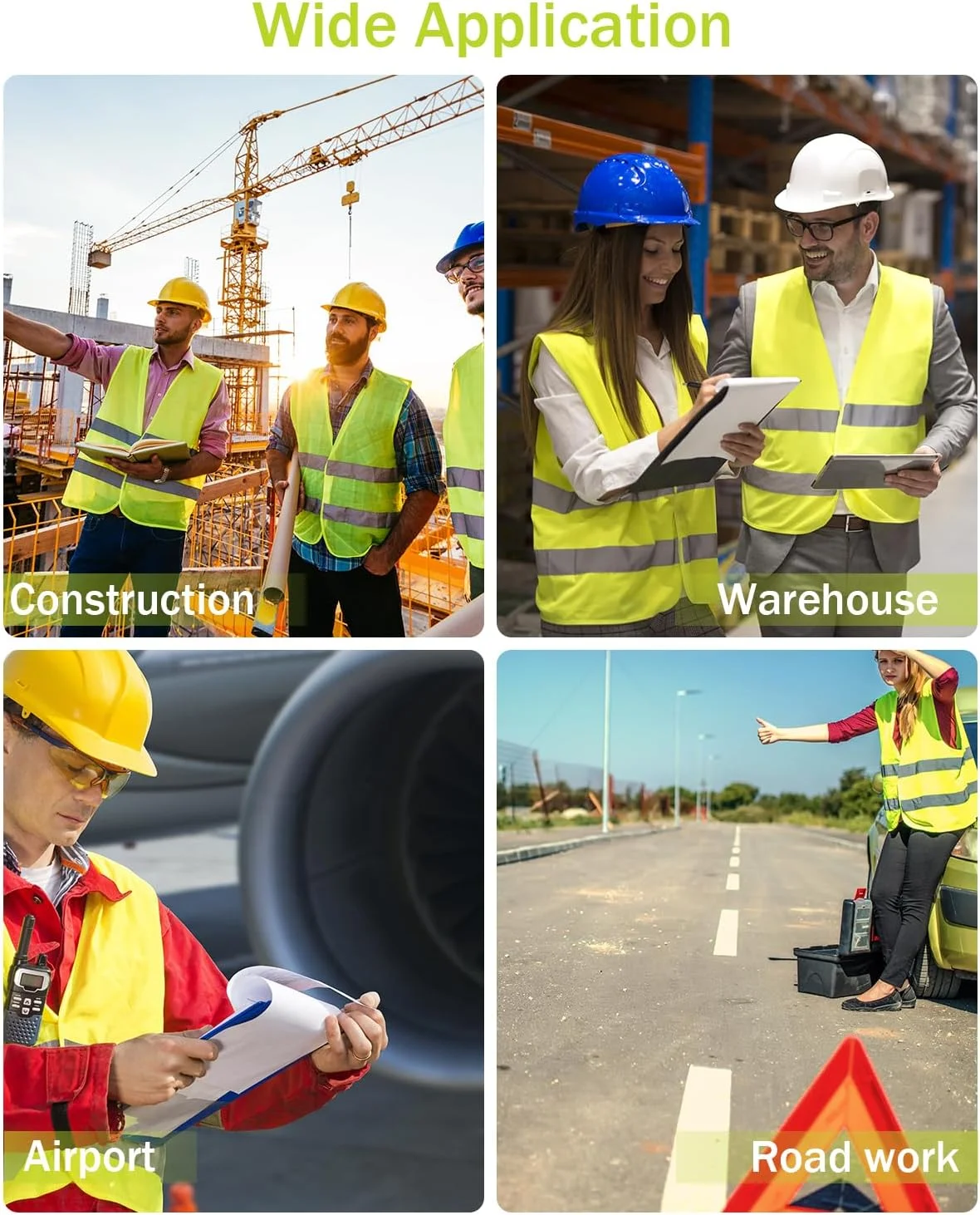 جلیقه های دید بالا ZephyrCraft بسته 10 عددی، جلیقه های ایمنی با دید بالا، جلیقه دید بالا با 2 نوار بازتابنده برای کار ترافیکی، دوچرخه سواری، دویدن، ساخت جاده، زرد، M