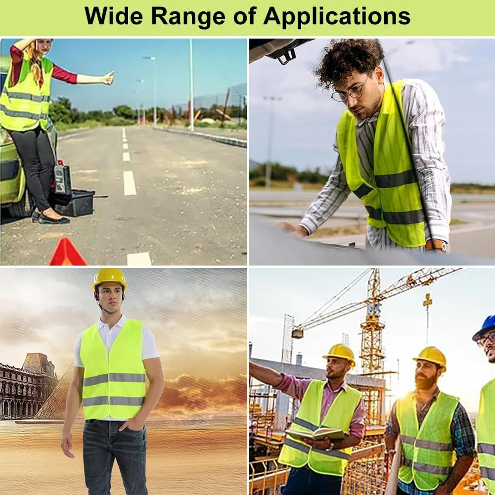 جلیقه های شبرنگ دید بالا NIEEKRUN، بسته 6 عددی، جلیقه ایمنی، جلیقه فلورسنت، جلیقه بازتابنده فلورسنت با نوار بازتابنده، جلیقه زرد ایمنی دید بالا برای دویدن و پیاده روی در فضای باز، زرد