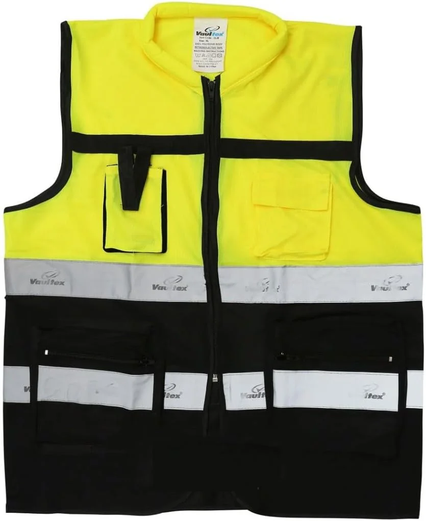 جلیقه ایمنی پارچه ای بازتابنده Vaultex Executive با 4 جیب، زرد-مشکی