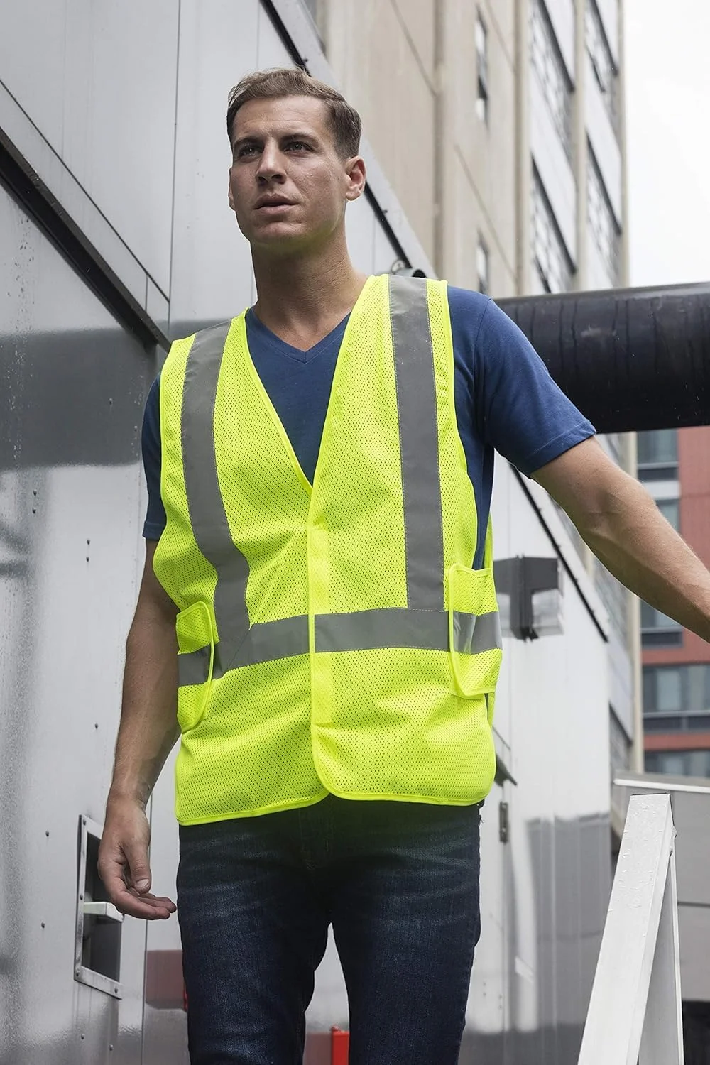 جلیقه ایمنی دید بالا MAPKA با نوارهای بازتابنده و زیپ جلو (سبز نئونی)