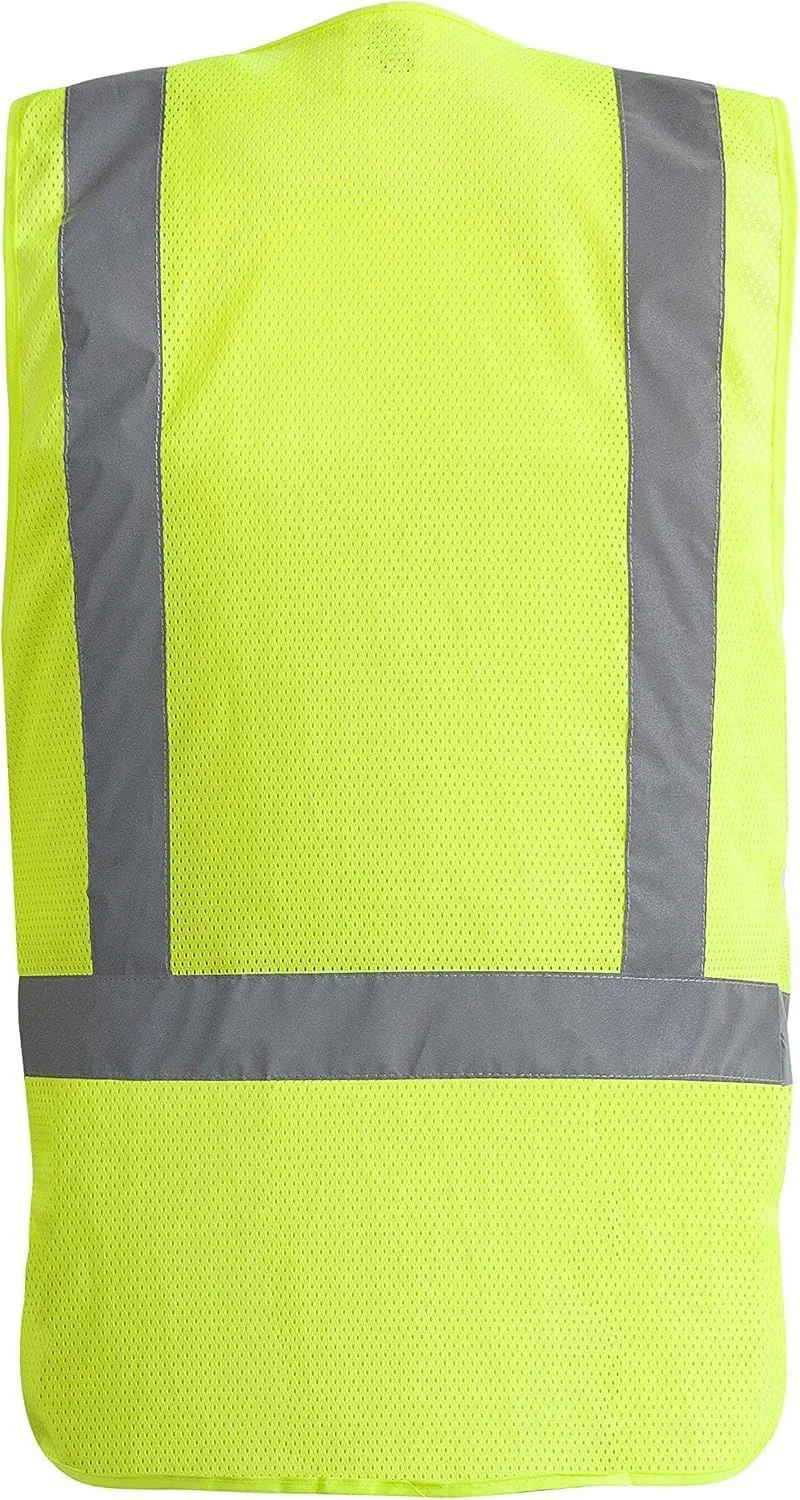 جلیقه ایمنی دید بالا MAPKA با نوارهای بازتابنده و زیپ جلو (سبز نئونی)