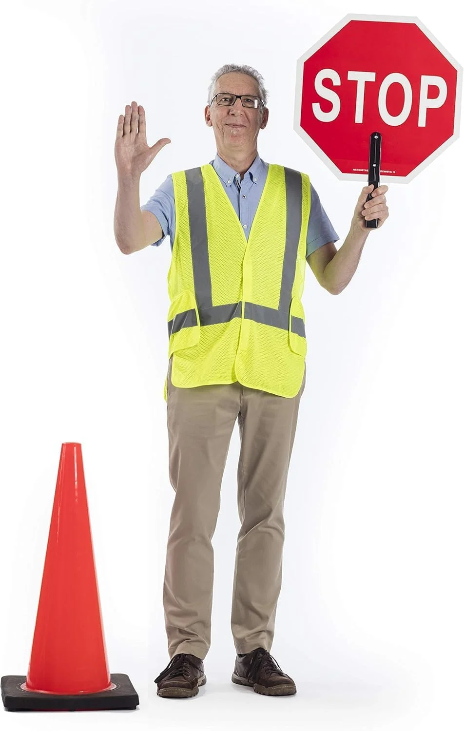 جلیقه ایمنی دید بالا MAPKA با نوارهای بازتابنده و زیپ جلو (سبز نئونی)