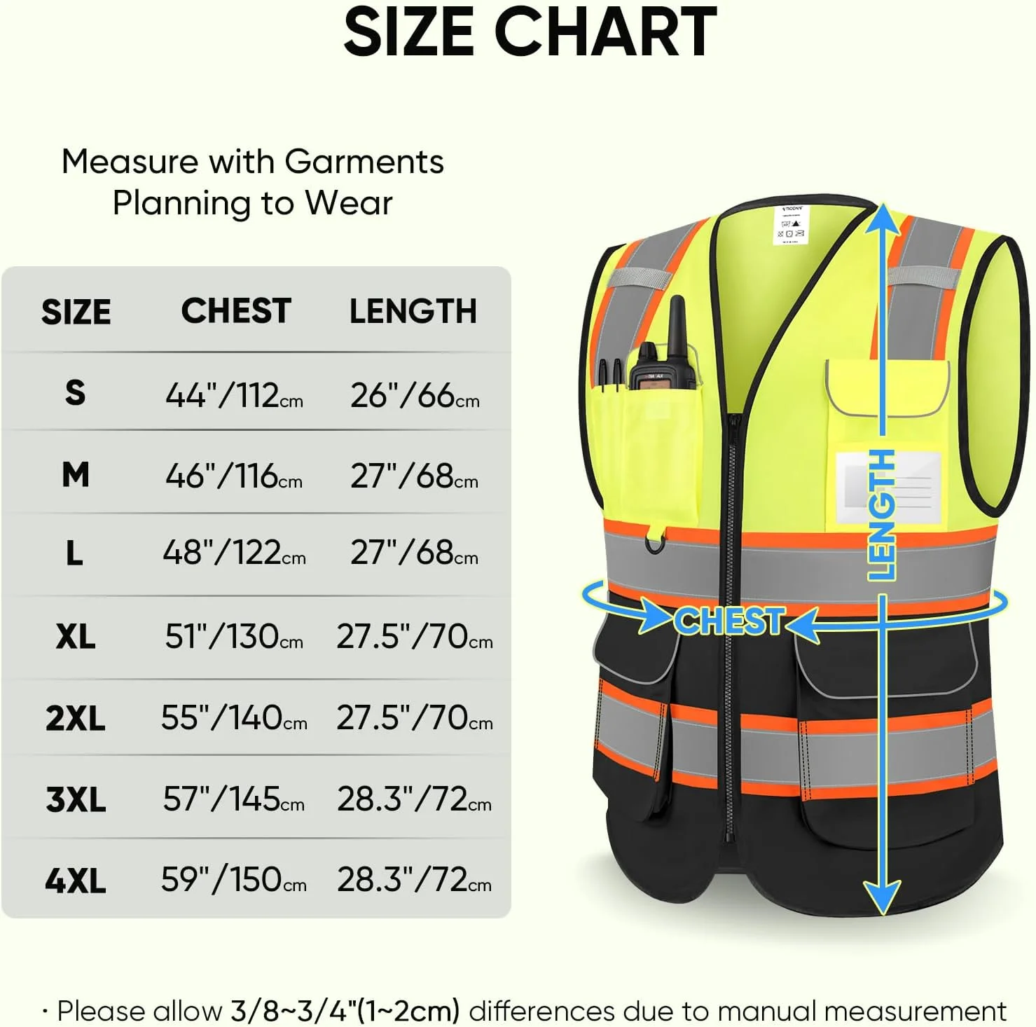جلیقه ایمنی بازتابنده TICONN با دید بالا، جلیقه پلی استر کلاس II برای زنان و مردان مطابق با استانداردهای ANSI