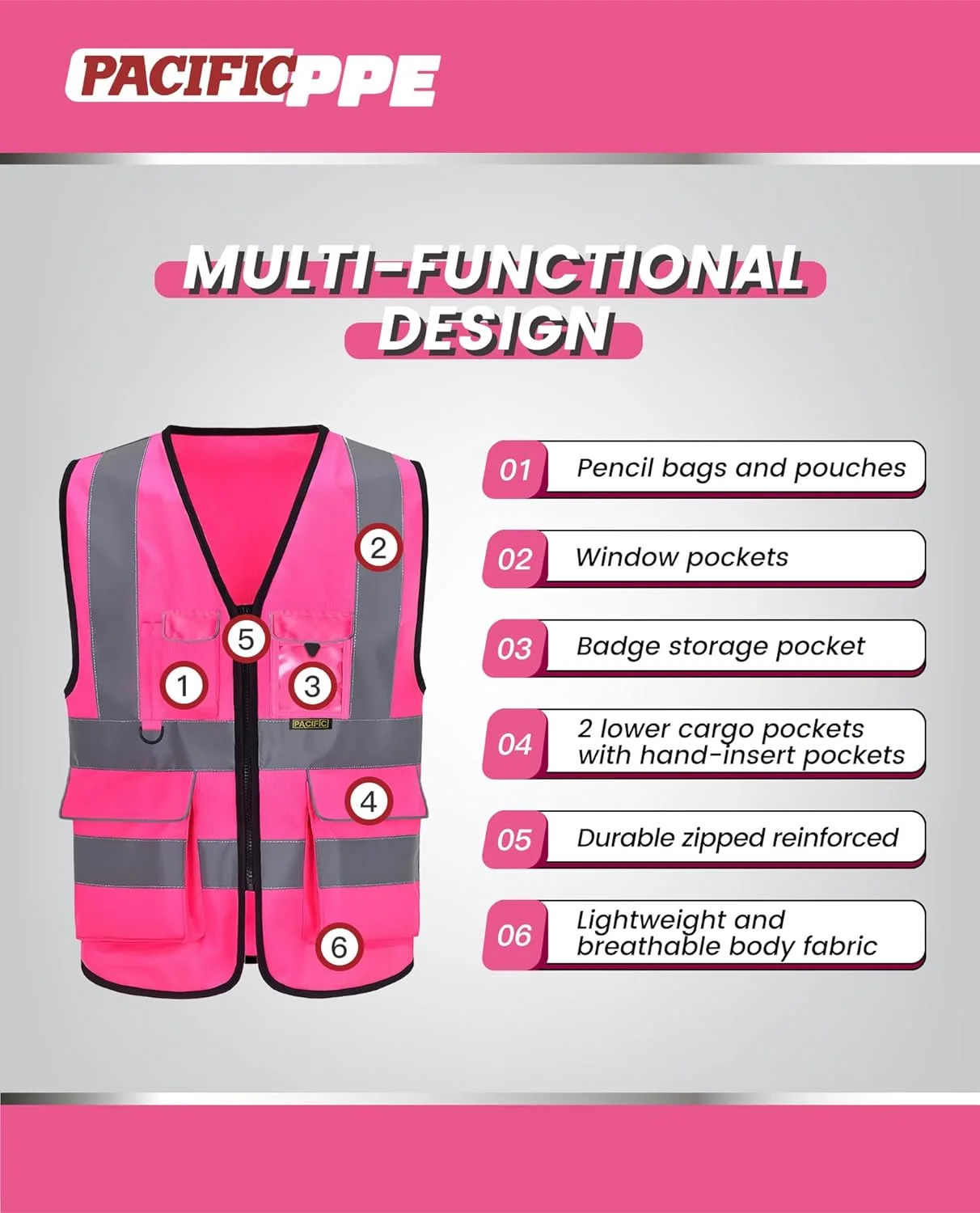 جلیقه ایمنی زنانه پاسیفیک PPE مدل Pcv103 جلیقه ایمنی زنانه پاسیفیک PPE مدل Pcv103