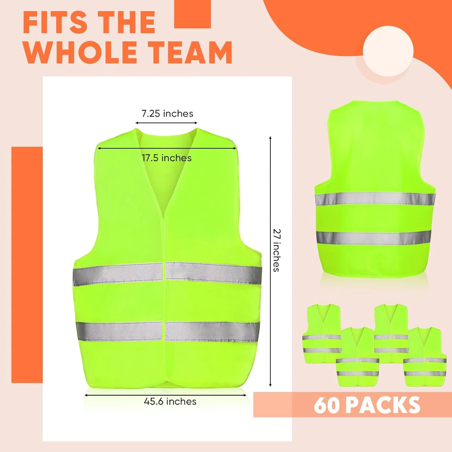 جلیقه ایمنی Tarpop بسته 60 عددی، جلیقه های ساختمانی دید بالا، جلیقه های کار بازتابنده با 2 نوار بازتابنده