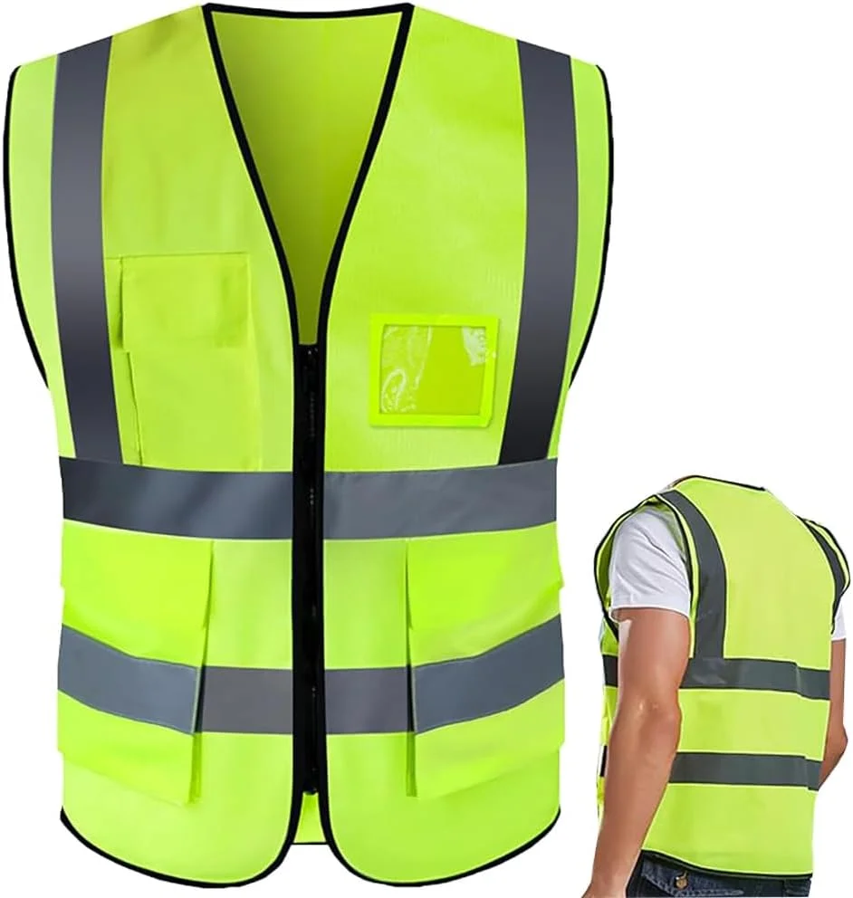 جلیقه ایمنی اکو کر، جلیقه بازتابنده با دید بالا، ژاکت ایمنی هشدار روز و شب با زیپ و 4 جیب