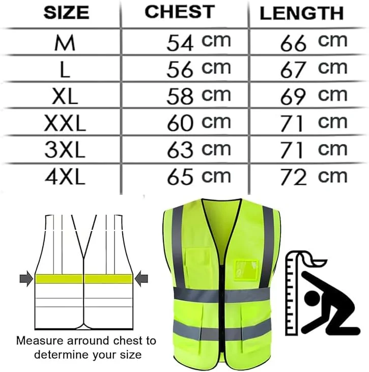 جلیقه ایمنی اکو کر، جلیقه بازتابنده با دید بالا، ژاکت ایمنی هشدار روز و شب با زیپ و 4 جیب