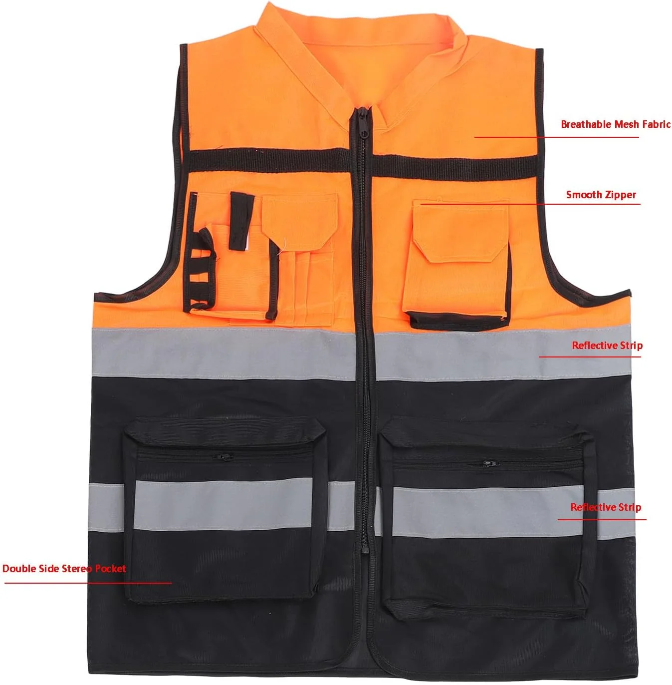 جلیقه دید بالا، جلیقه ایمنی دید بالا با نوارهای بازتابنده طراحی یونیسکس، جلیقه ساختمانی برای شب، انبار، مدیریت پارکینگ (XL)