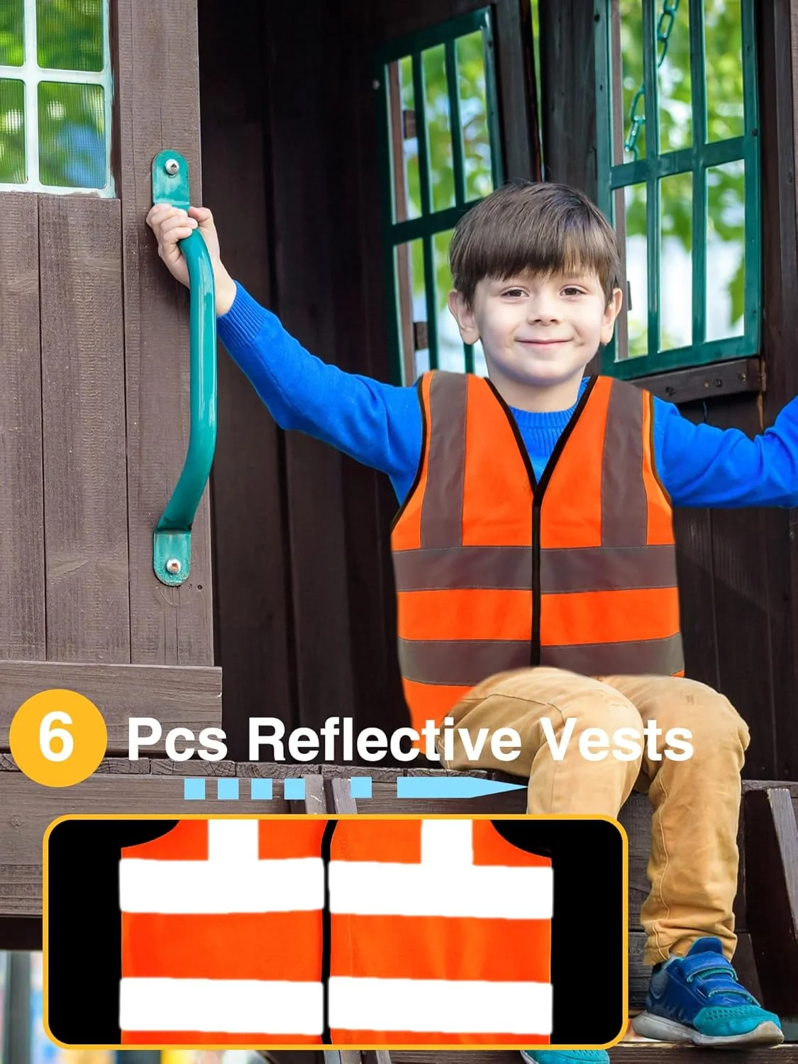 ست 6 عددی جلیقه ایمنی دید بالا کودکانه با نوارهای بازتابنده مناسب فعالیت های خارج از منزل دختران و پسران