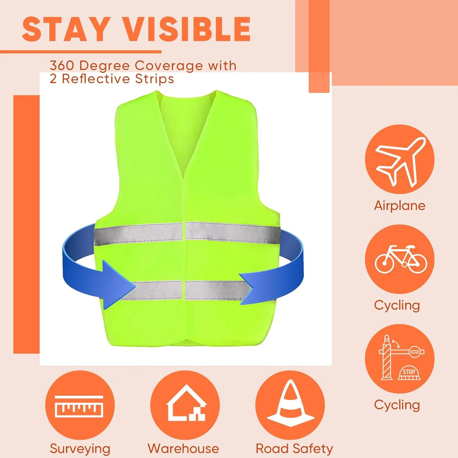 جلیقه ایمنی Tarpop بسته 60 عددی، جلیقه های ساختمانی دید بالا، جلیقه های کار بازتابنده با 2 نوار بازتابنده