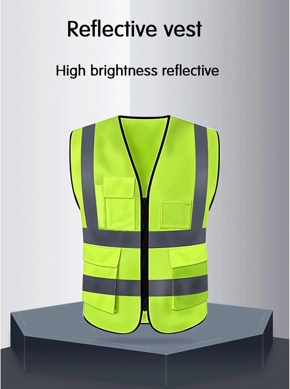 جلیقه ایمنی دید بالا، ژاکت بازتابنده ایمنی با جیب های متعدد، جلیقه دید بالا با زیپ جلو، برای کار ترافیکی، ساخت و ساز، امنیت، مناسب برای همه