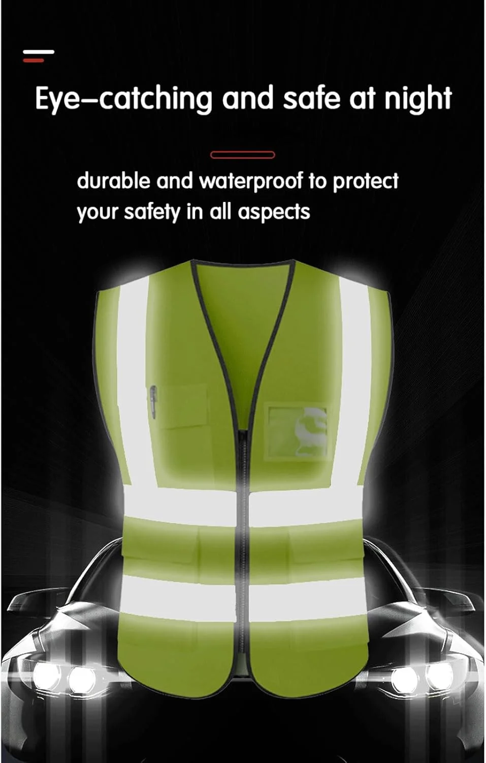 جلیقه ایمنی دید بالا، ژاکت بازتابنده ایمنی با جیب های متعدد، جلیقه دید بالا با زیپ جلو، برای کار ترافیکی، ساخت و ساز، امنیت، مناسب برای همه