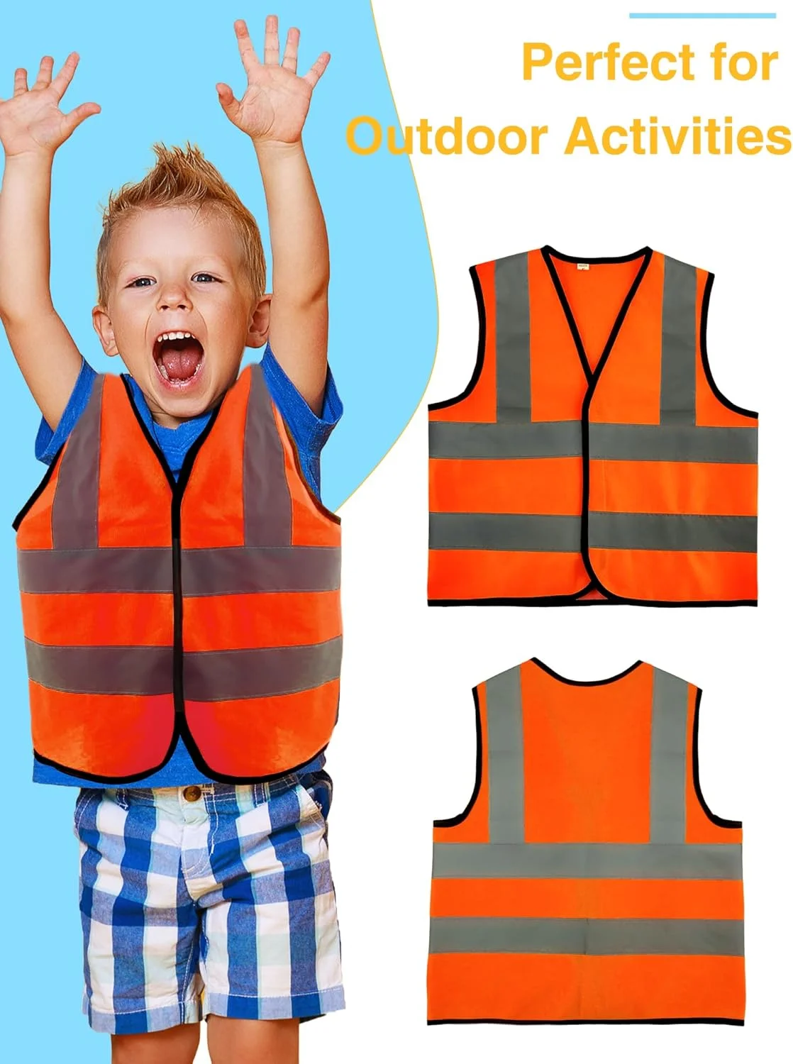 ست 6 عددی جلیقه ایمنی دید بالا کودکانه با نوارهای بازتابنده مناسب فعالیت های خارج از منزل دختران و پسران