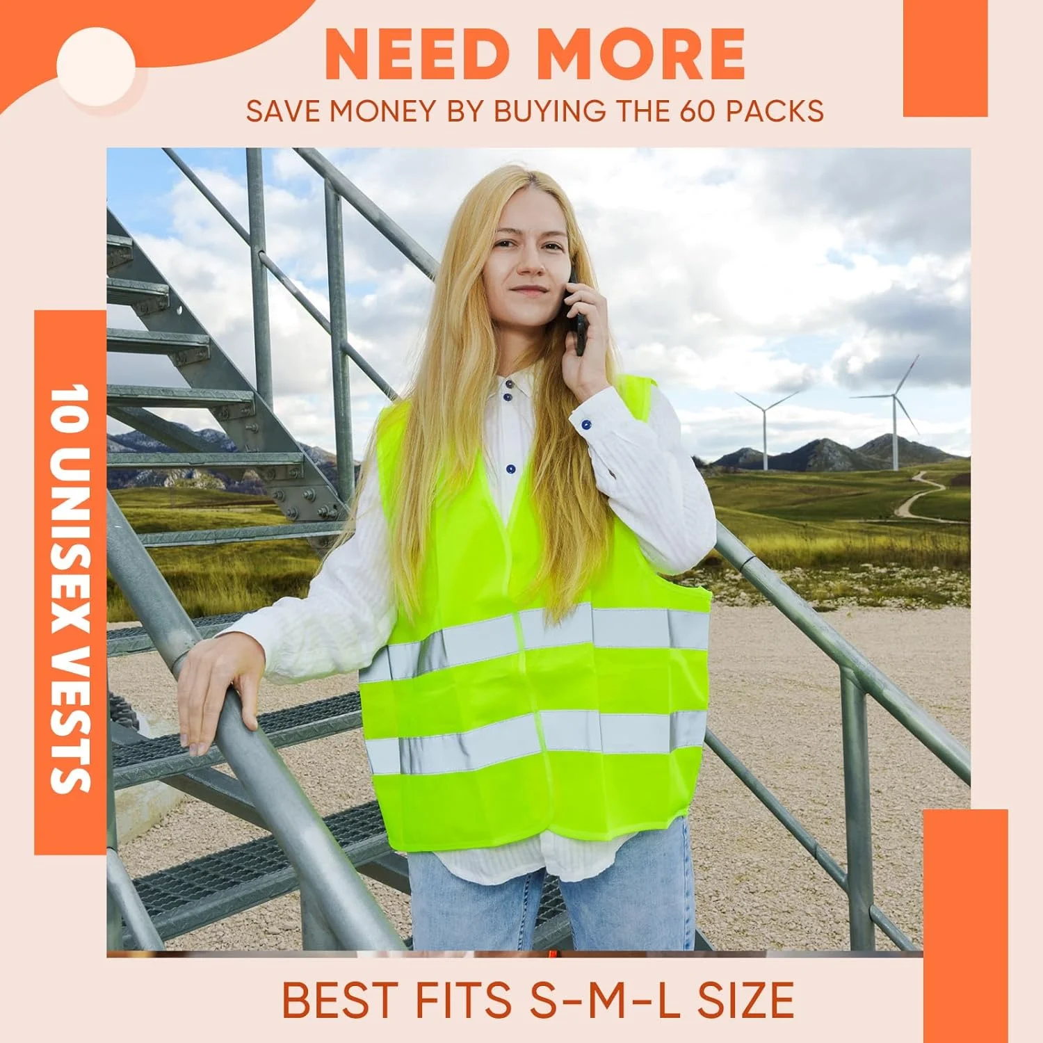 جلیقه ایمنی Tarpop بسته 60 عددی، جلیقه های ساختمانی دید بالا، جلیقه های کار بازتابنده با 2 نوار بازتابنده