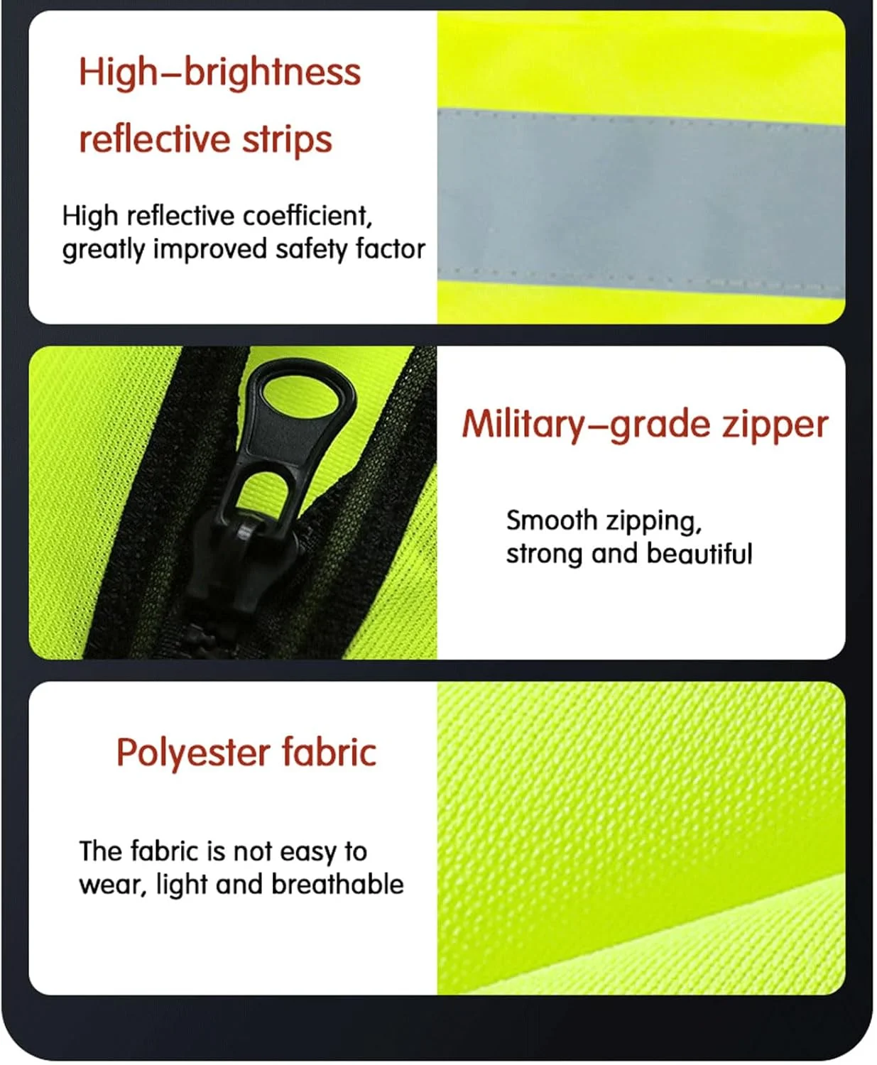 جلیقه ایمنی دید بالا، ژاکت بازتابنده ایمنی با جیب های متعدد، جلیقه دید بالا با زیپ جلو، برای کار ترافیکی، ساخت و ساز، امنیت، مناسب برای همه