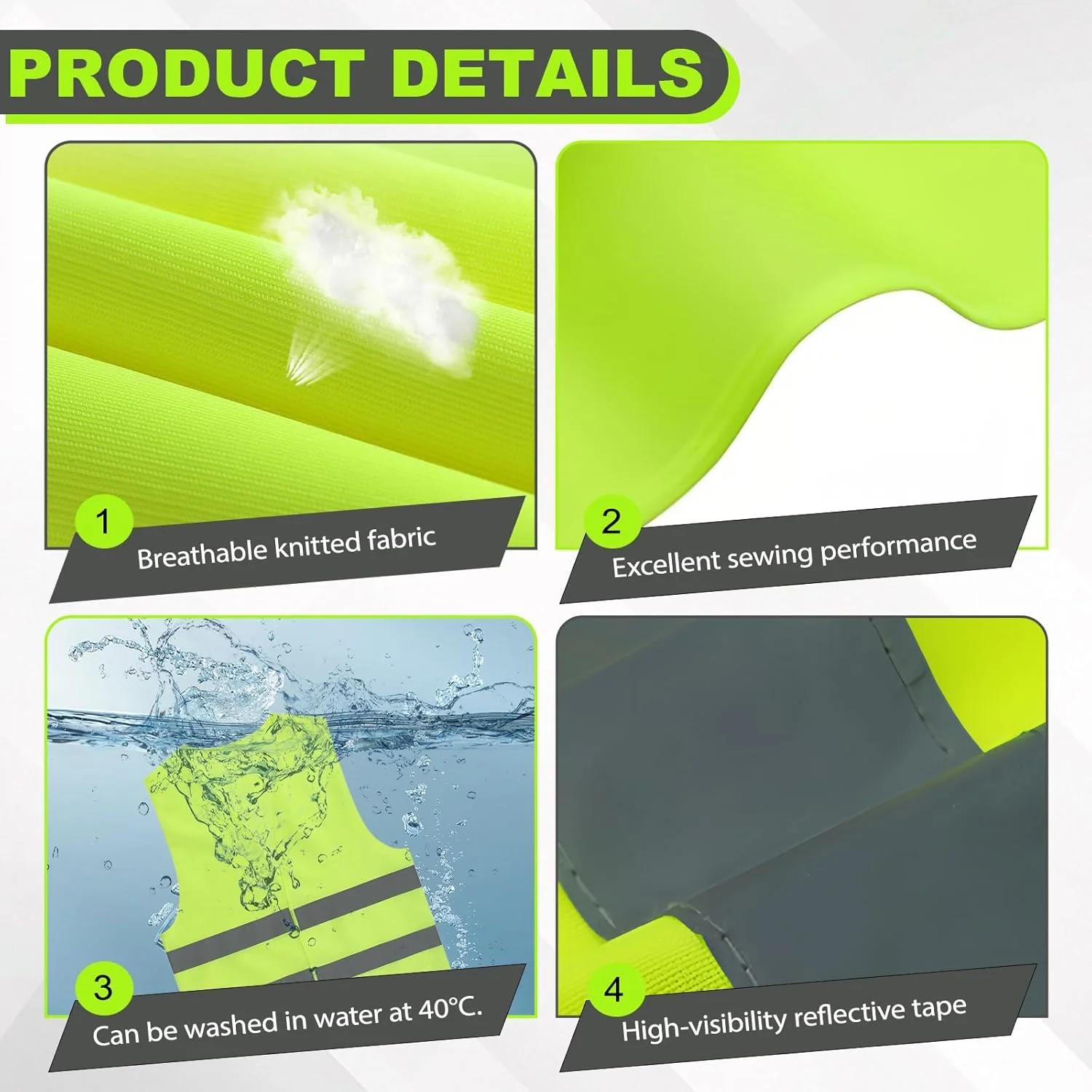 ست 4 عددی جلیقه های دید بالا، جلیقه های ایمنی بازتابنده با دید بالا، جلیقه کار سبک وزن زرد رنگ برای مردان و زنان، جلیقه های دید بالا برای دویدن، کار ترافیکی، امنیت، ساخت و ساز