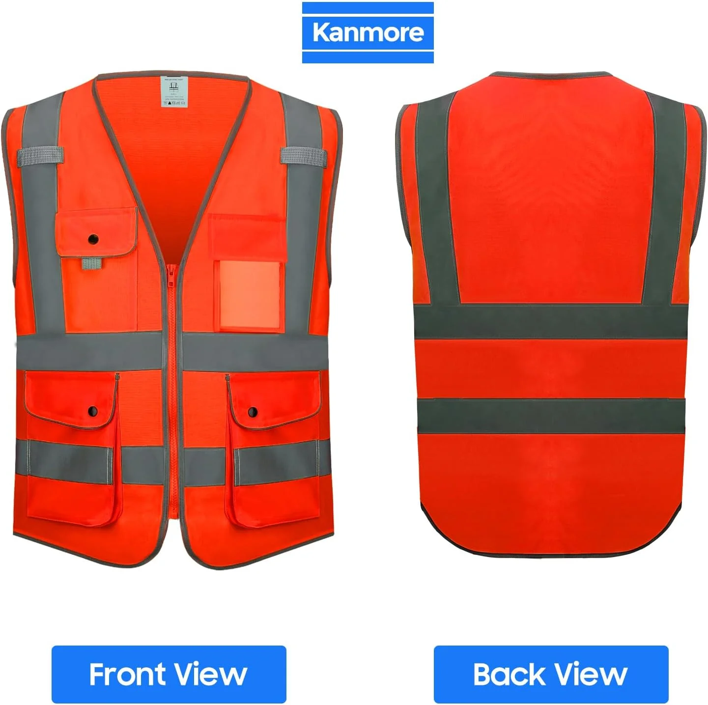 جلیقه ایمنی کانمور - نارنجی دید بالا، EN ISO 20471، دارای 7 جیب دکمه دار، بازتابنده و قابل شستشو برای ساخت و ساز و ایمنی شخصی جلیقه ایمنی کانمور - نارنجی دید بالا، EN ISO 20471، دارای 7 جیب دکمه دار، بازتابنده و قابل شستشو برای ساخت و ساز و ایمنی شخصی