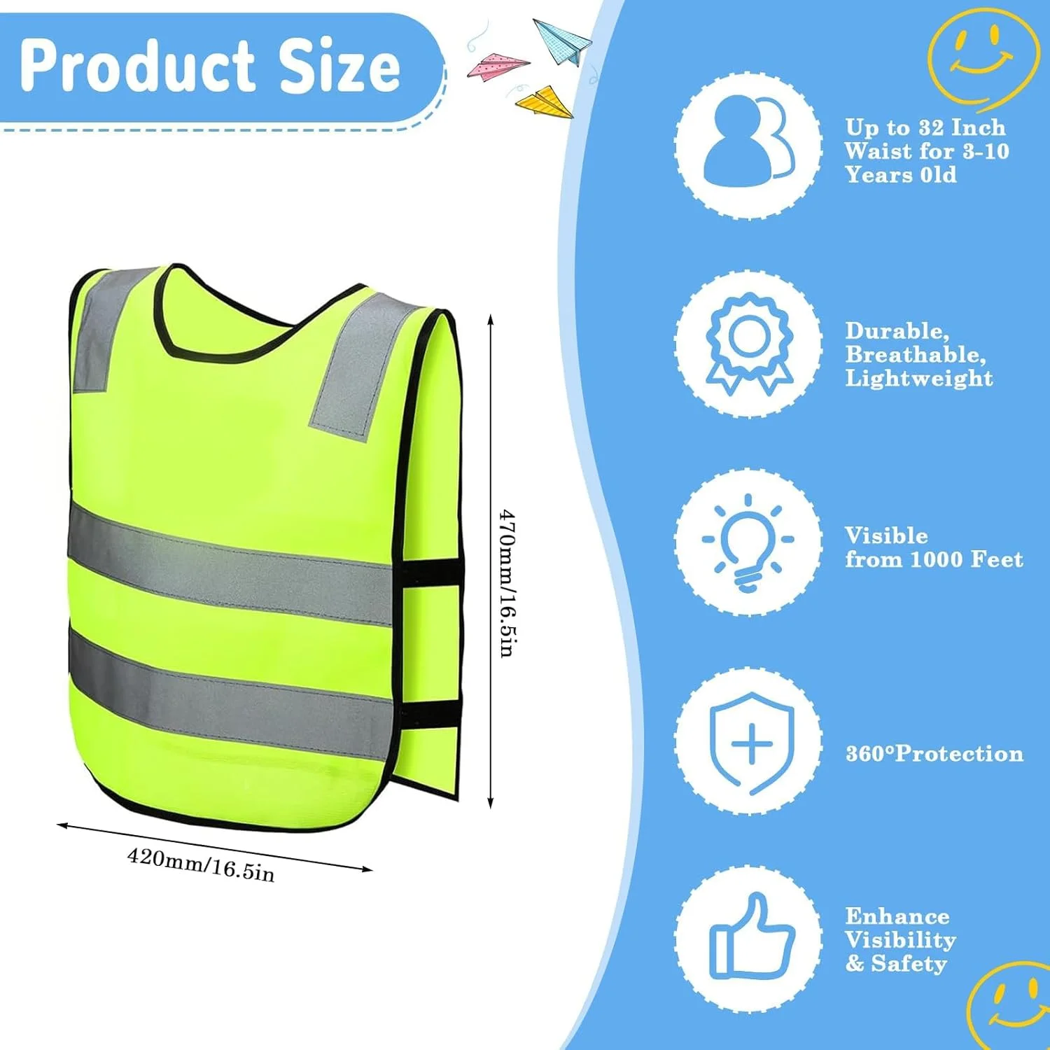 دو عدد جلیقه بازتابنده کودکانه، جلیقه ایمنی کودک برای دوچرخه سواری و اسکی دو عدد جلیقه بازتابنده کودکانه، جلیقه ایمنی کودک برای دوچرخه سواری و اسکی