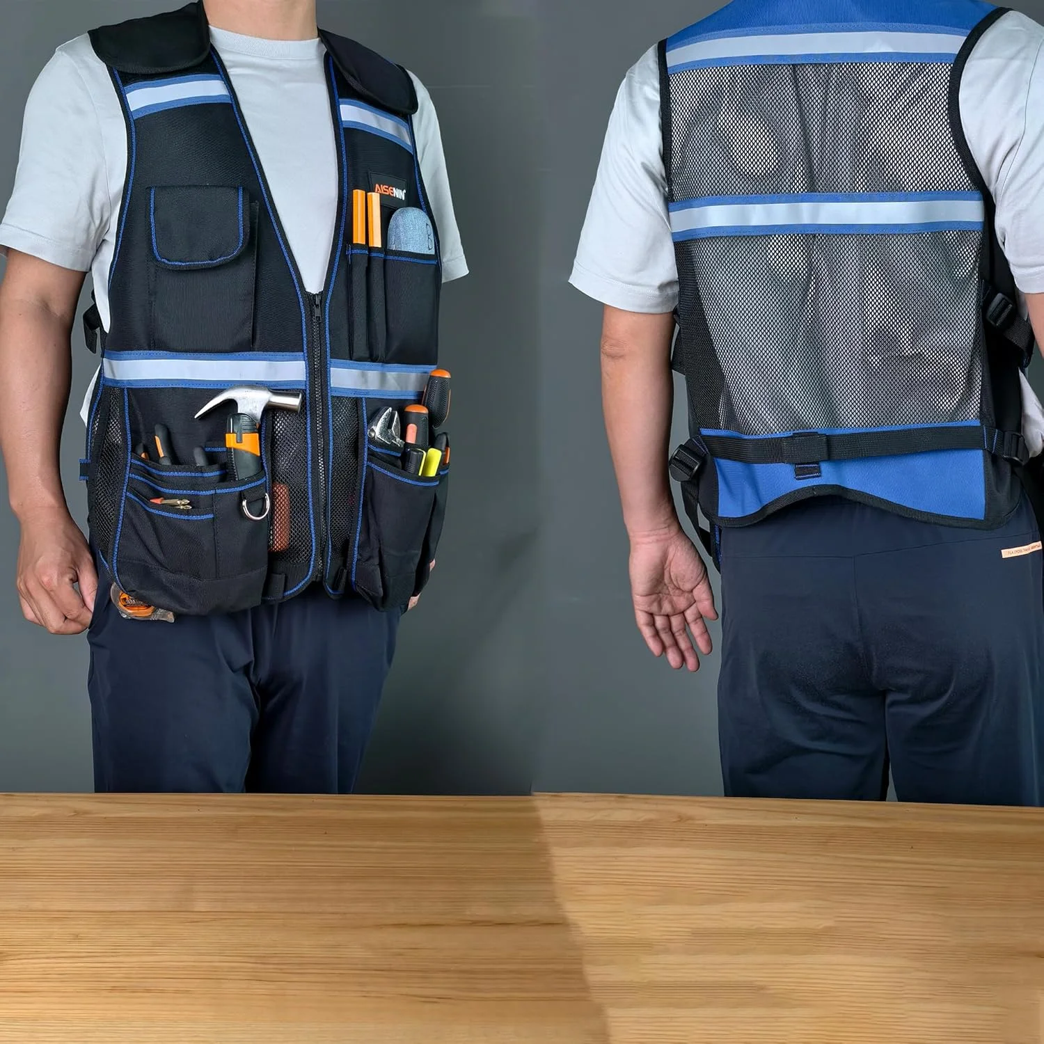 جلیقه کار Dr.TOUGH مردانه، جلیقه ایمنی مشکی بازتابنده برای مردان، جلیقه ابزار برای نجاران و برقکاران