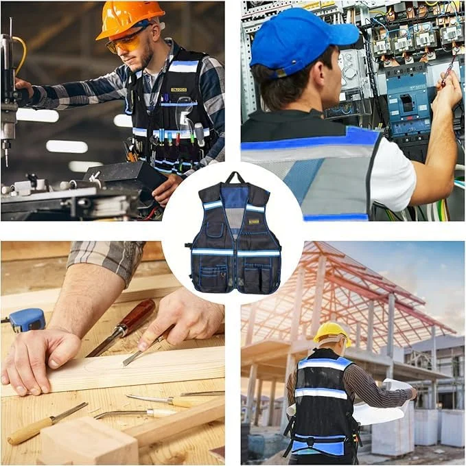 جلیقه کار Dr.TOUGH مردانه، جلیقه ایمنی مشکی بازتابنده برای مردان، جلیقه ابزار برای نجاران و برقکاران