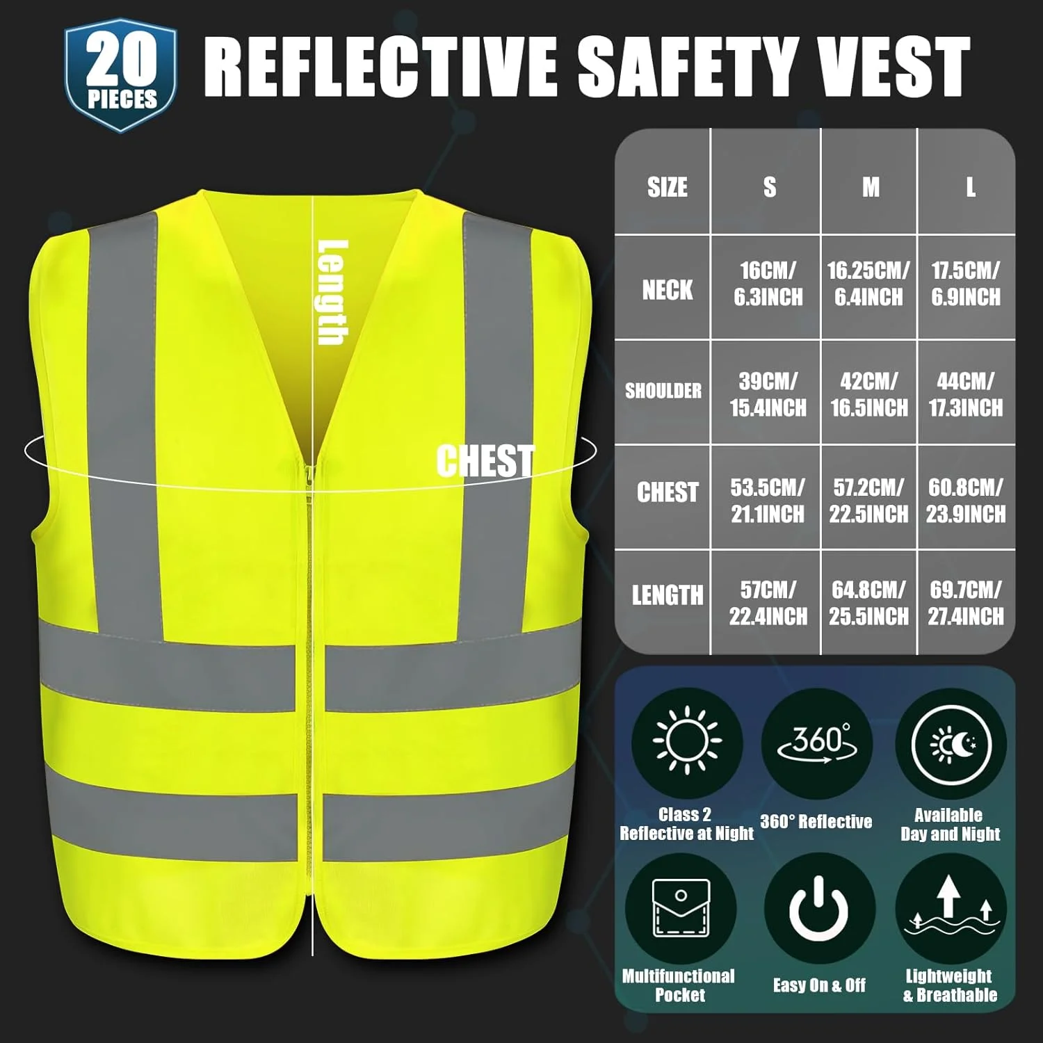 جلیقه ایمنی بازتابنده Relaxweex، 20 عدد، زرد، دید بالا، مناسب کار ساختمانی برای مردان و زنان (بزرگ) جلیقه ایمنی بازتابنده Relaxweex، 20 عدد، زرد، دید بالا، مناسب کار ساختمانی برای مردان و زنان (بزرگ)