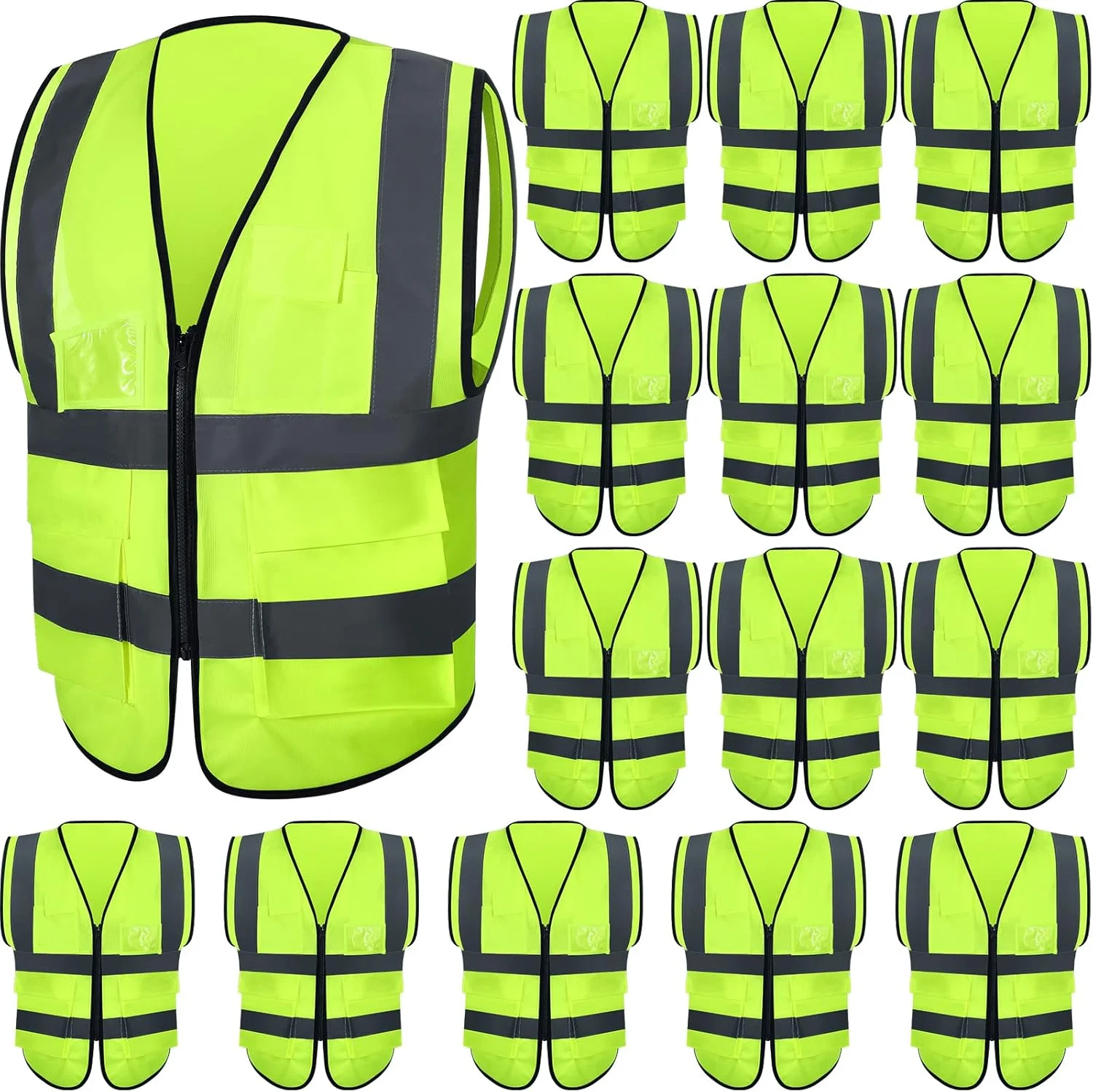 جلیقه ایمنی بازتابنده JaGely، بسته 15 عددی، دارای جیب و زیپ، جلیقه کار ساختمانی با دید بالا برای ابزار مردانه و زنانه جلیقه ایمنی بازتابنده JaGely، بسته 15 عددی، دارای جیب و زیپ، جلیقه کار ساختمانی با دید بالا برای ابزار مردانه و زنانه